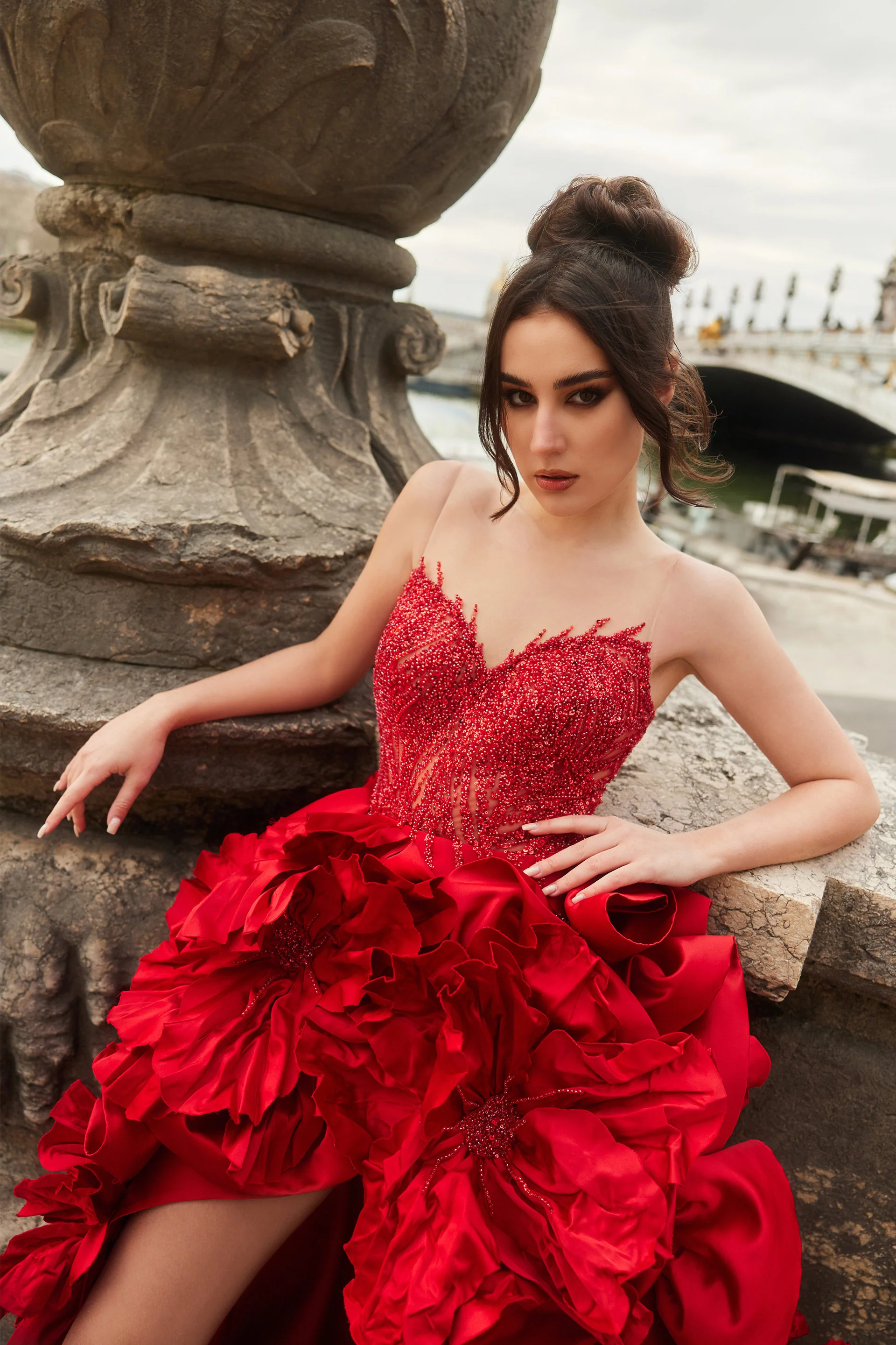 Rochie de seara lunga cu maneci lungi realizata din dantela import Franta Reina del Fuego CA135 - Image 14