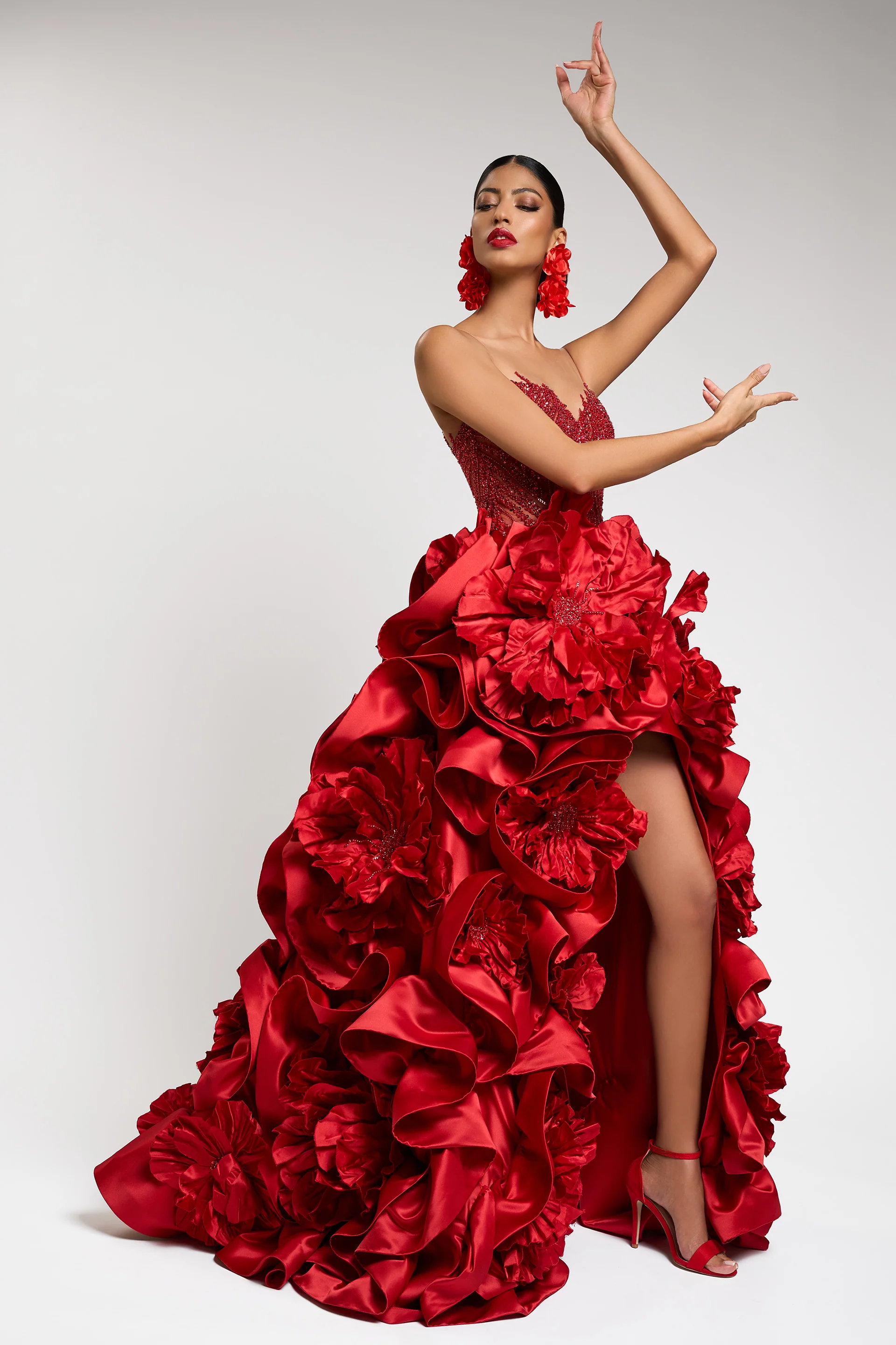 Rochie de seara lunga cu maneci lungi realizata din dantela import Franta Reina del Fuego CA135 - Image 8