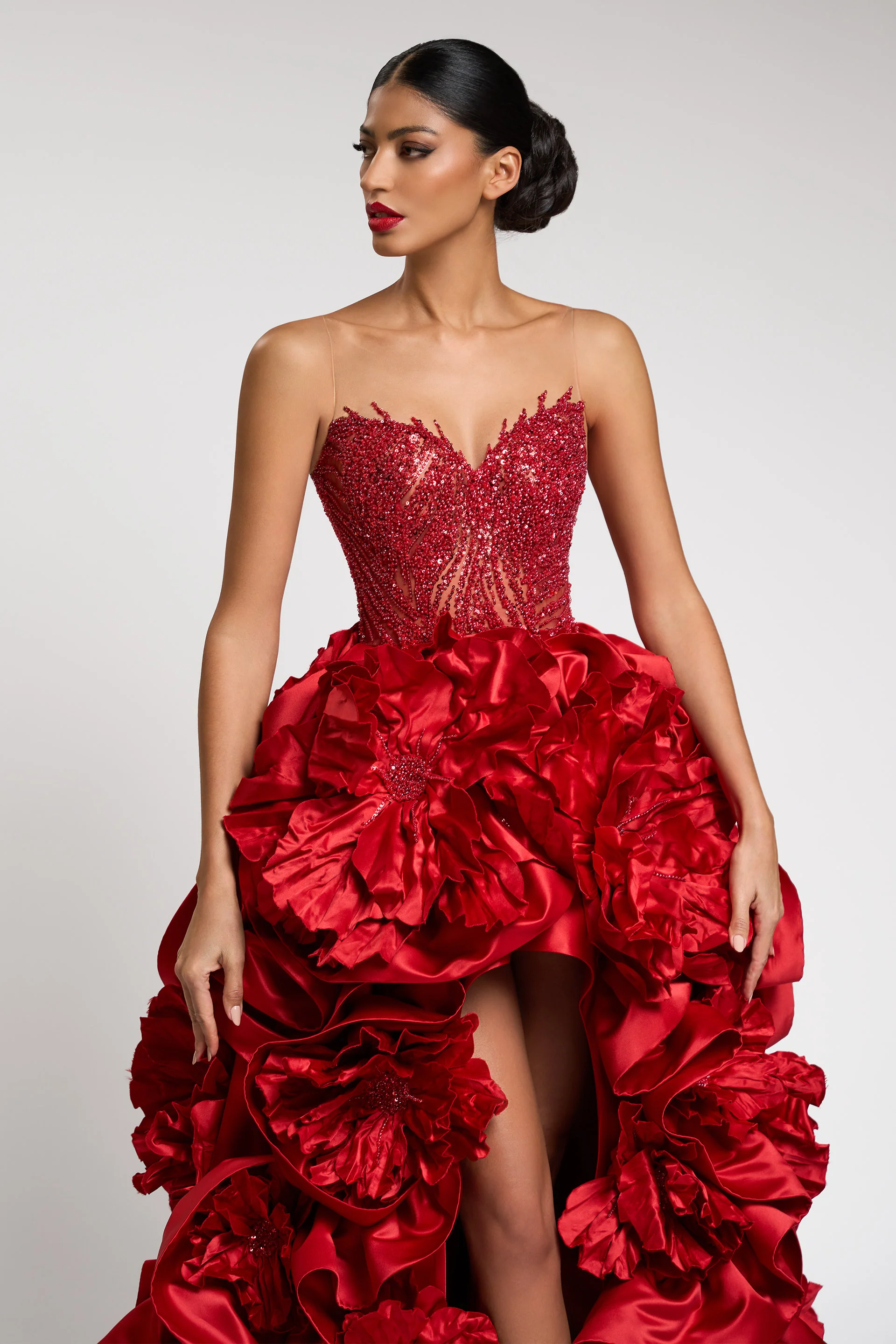 Rochie de seara lunga cu maneci lungi realizata din dantela import Franta Reina del Fuego CA135 - Image 9
