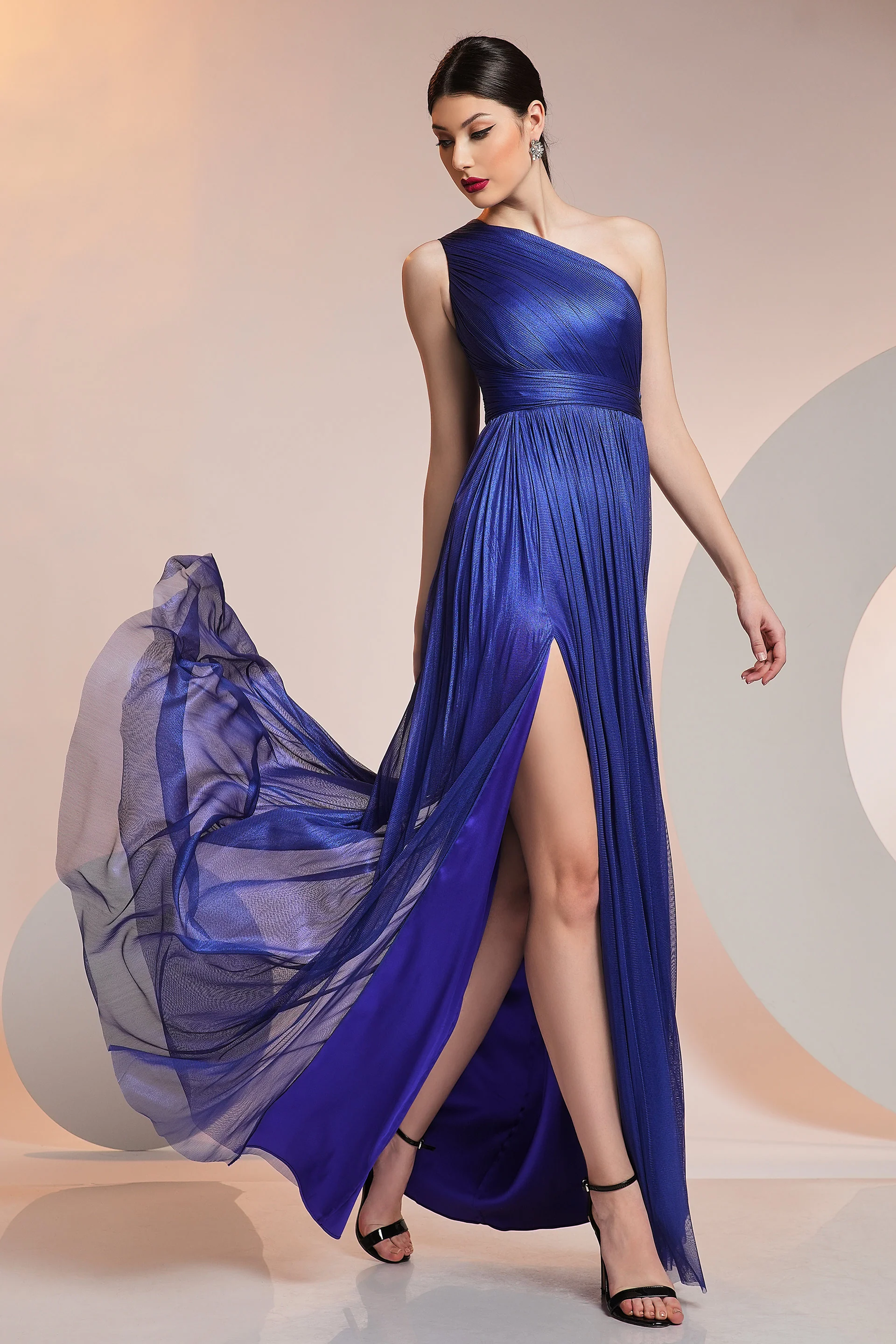 Rochie de seara lunga din fronseuri din matase si slit CA731 - Image 2