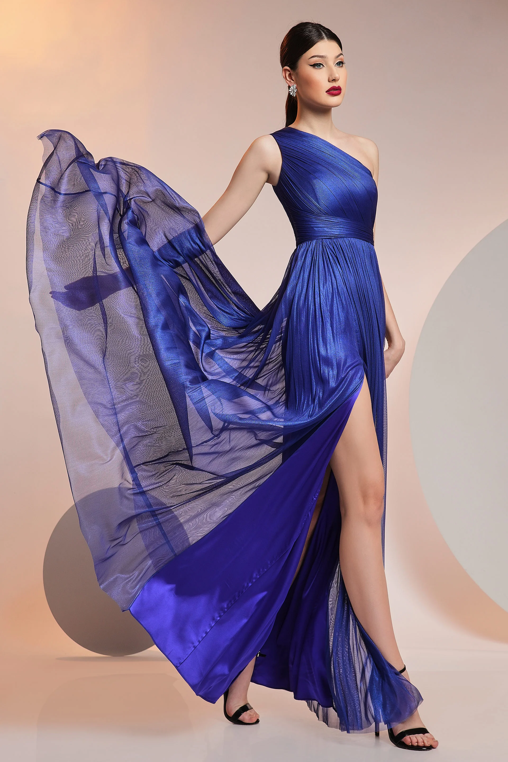 Rochie de seara lunga din fronseuri din matase si slit CA731 - Image 3