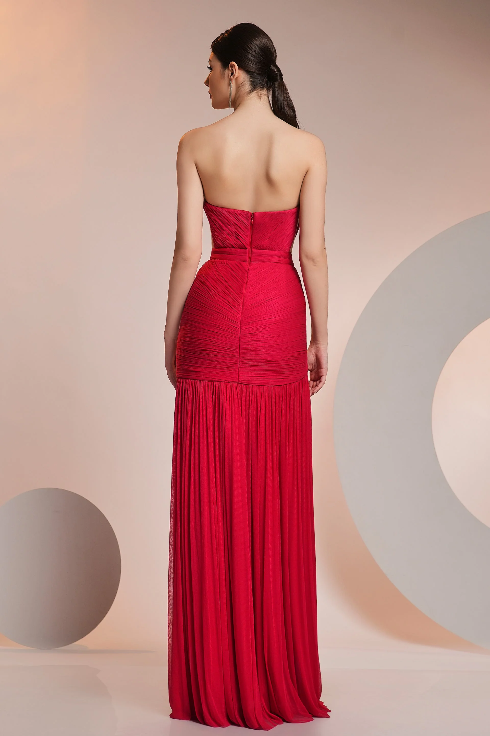 Rochie de seara lunga din fronseuri din matase si slit frontal CA582 - Image 8