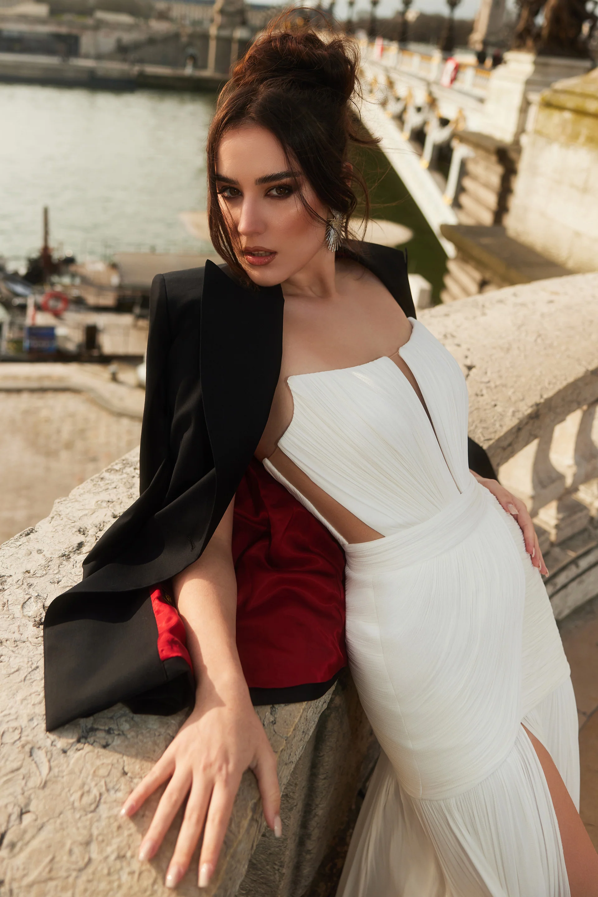 Rochie de seara lunga din fronseuri din matase si slit frontal Ivanka CA582 - Image 6