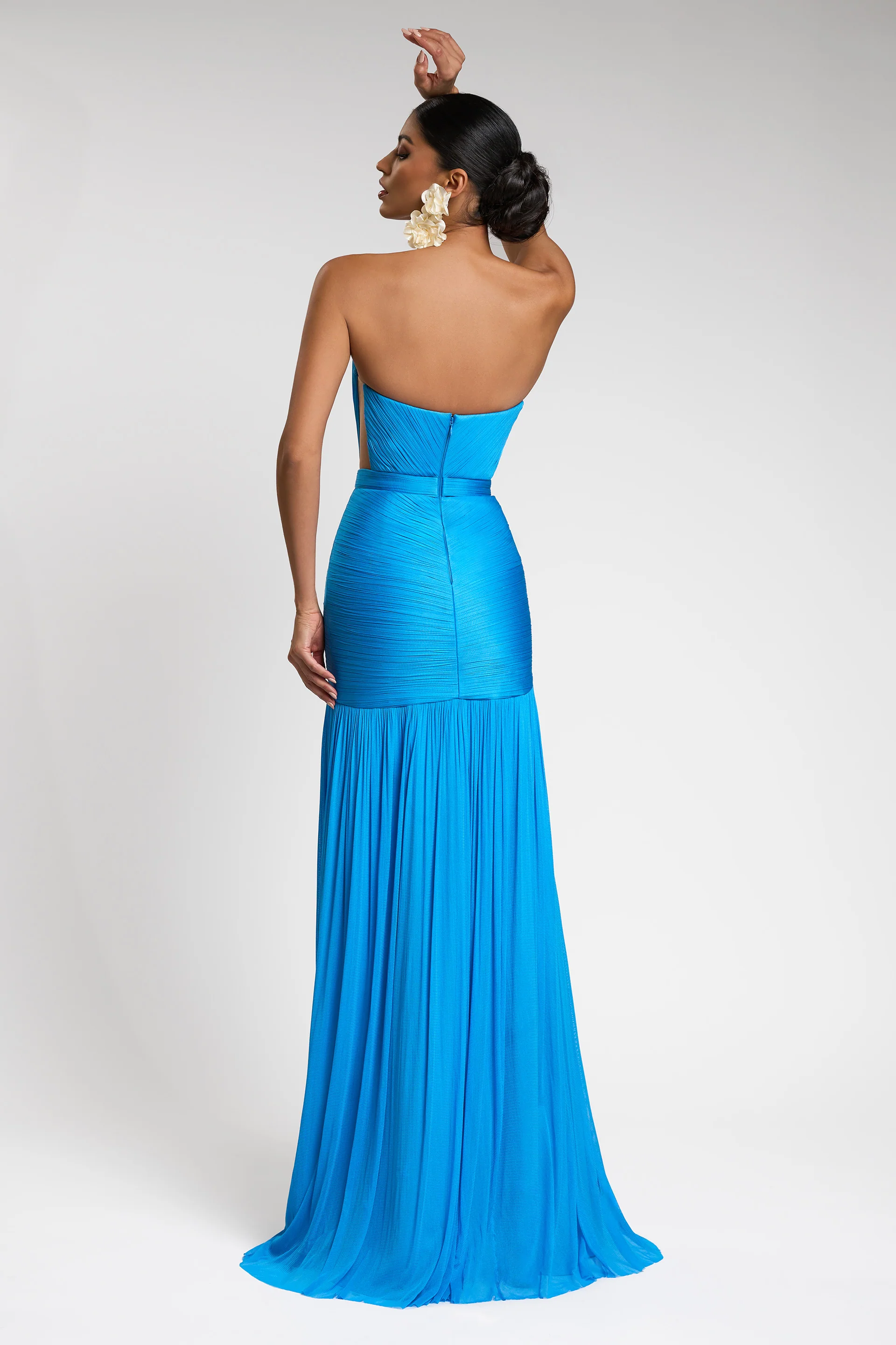 Rochie de seara lunga din fronseuri din matase si slit frontal Ivanka CA582 - Image 2