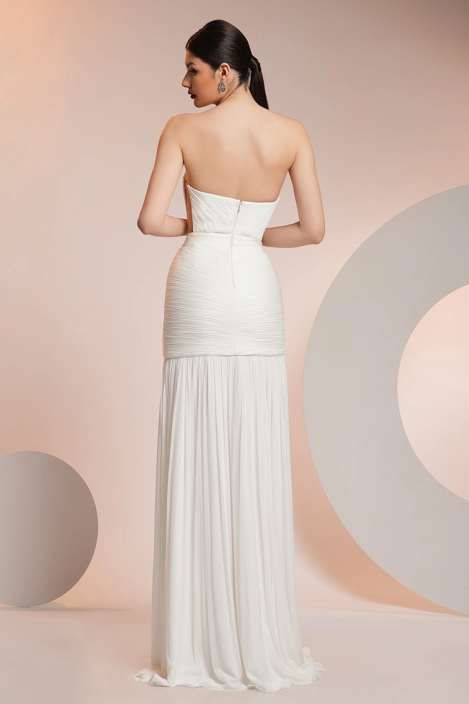 Rochie de seara lunga din fronseuri din matase si slit frontal CA582 - Image 4