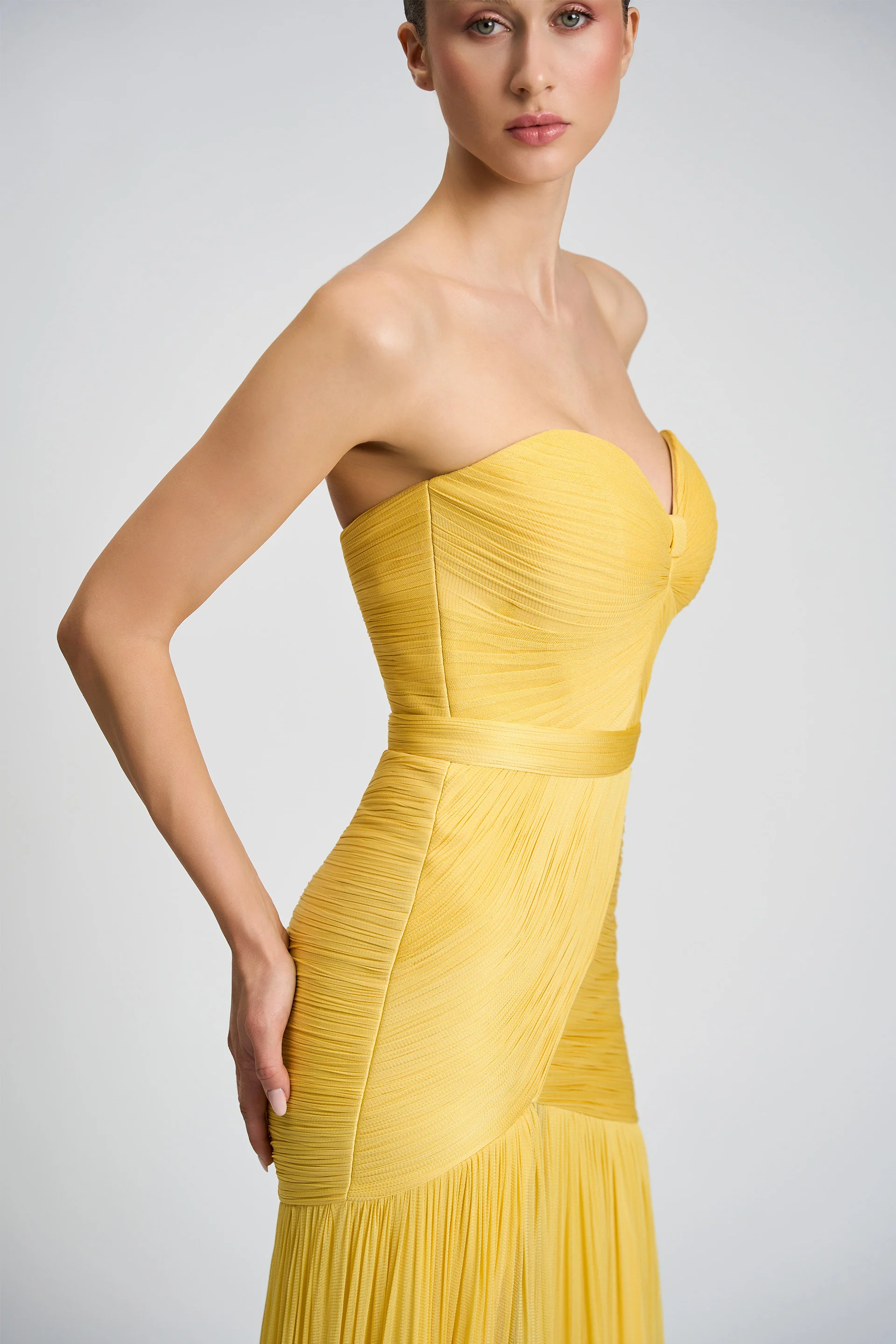 Rochie de seara lunga din fronseuri din matase si slit frontal Calista CA156 - Image 3