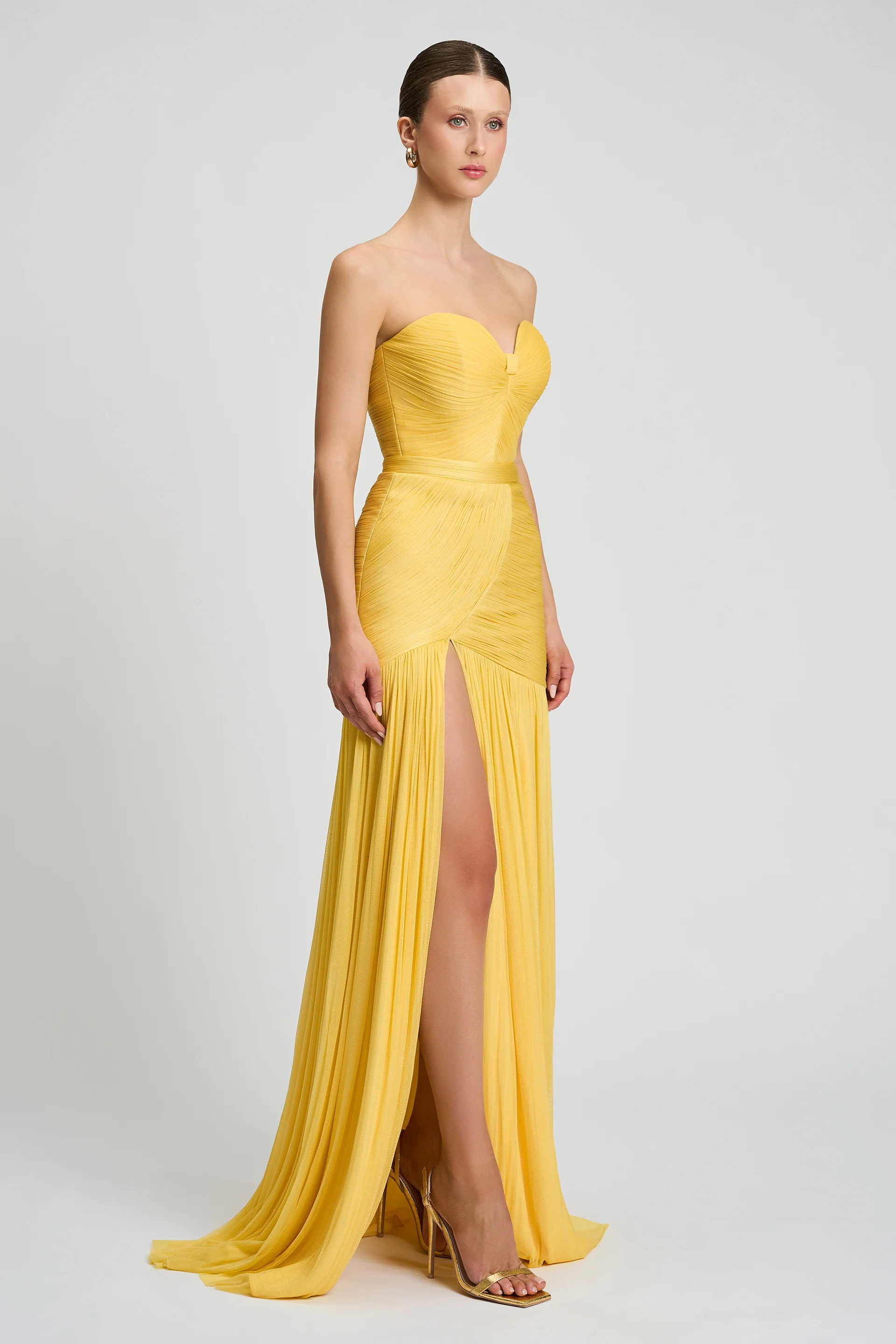 Rochie de seara lunga din fronseuri din matase si slit frontal Calista CA156 - Image 5
