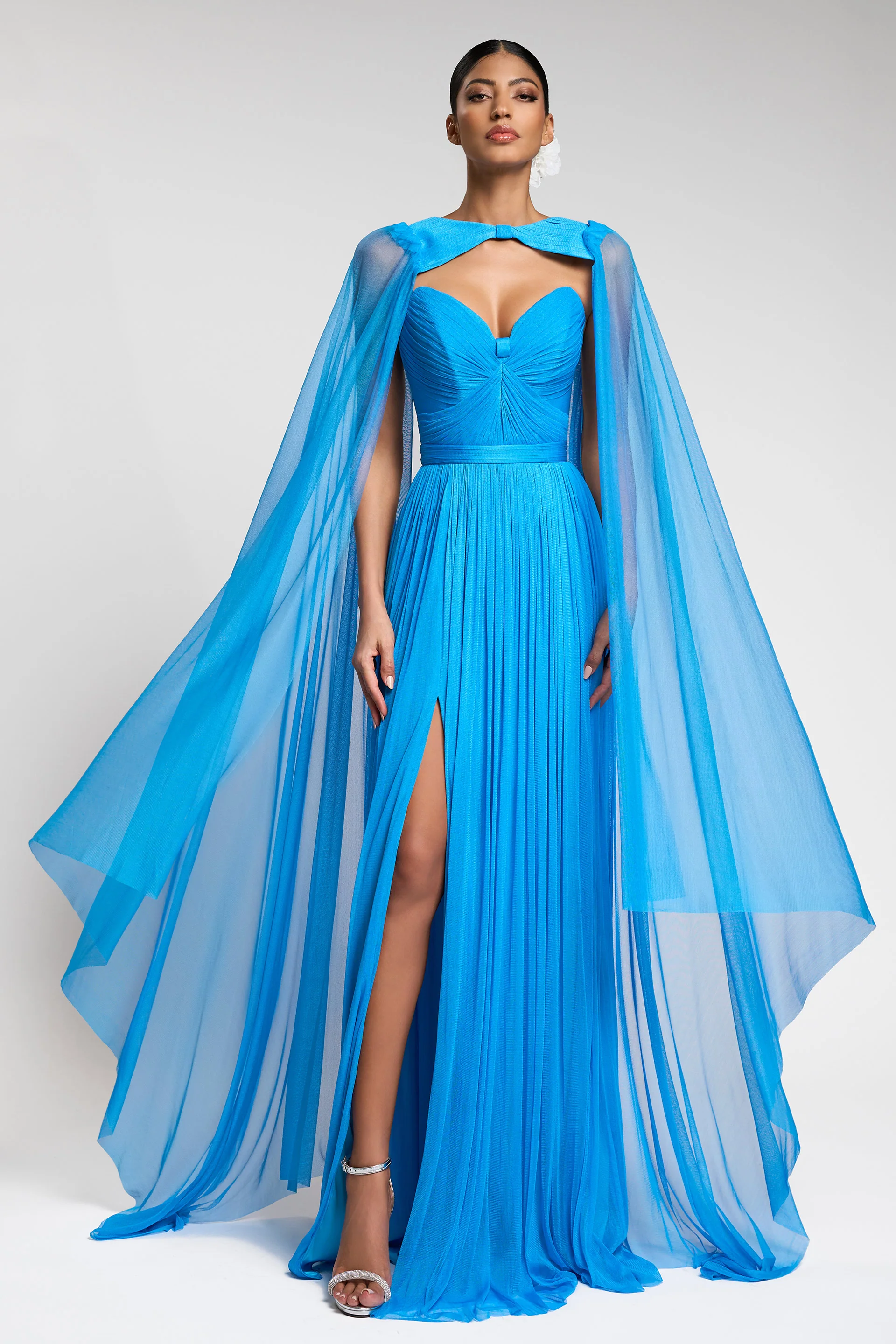 Rochie de seara lunga din fronseuri din matase si slit frontal Ivanka CA582 - Image 8