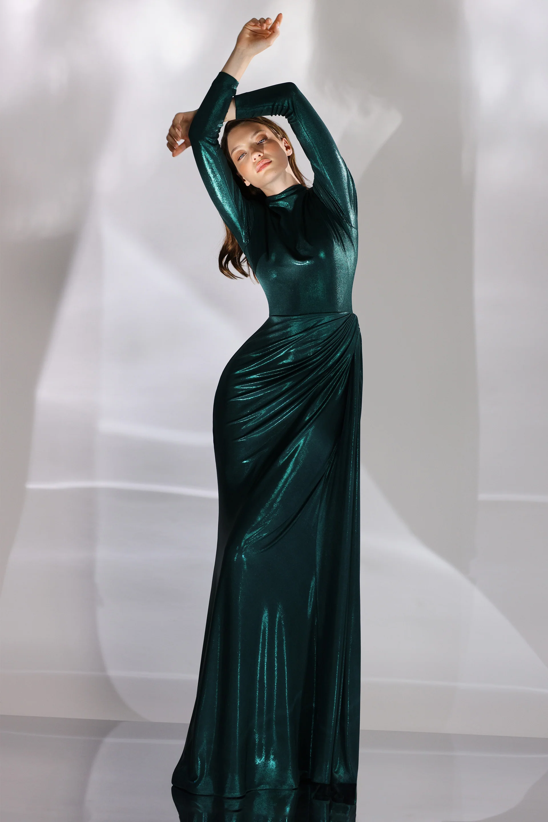 Rochie de seara lunga din lycra metalic cu maneci lungi Nyssia CA167 - Image 10