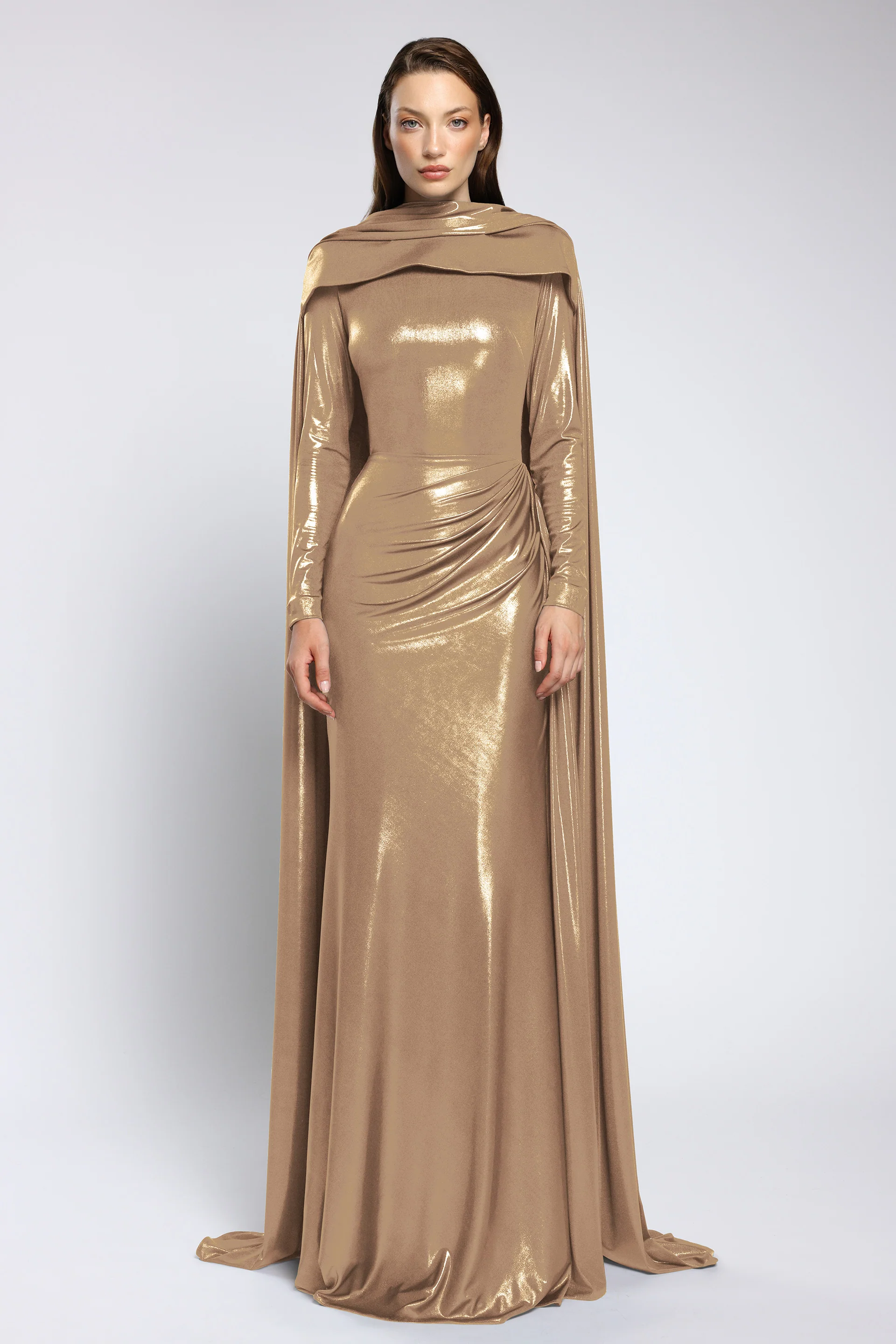 Rochie de seara lunga din lycra metalic cu maneci lungi Nyssia CA167 - Image 15