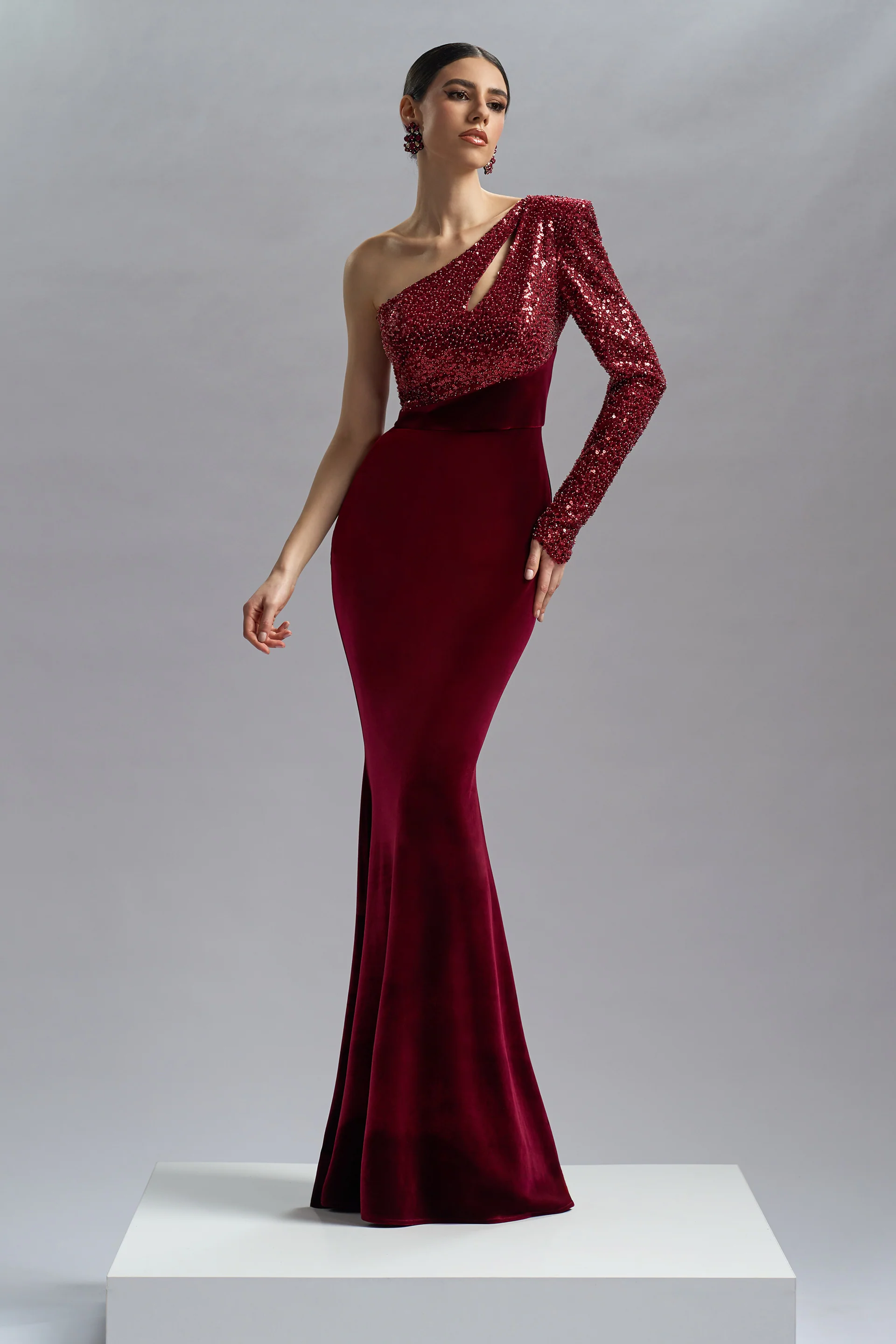 Rochie de seara lunga din paiete si catifea Zephyra CA46