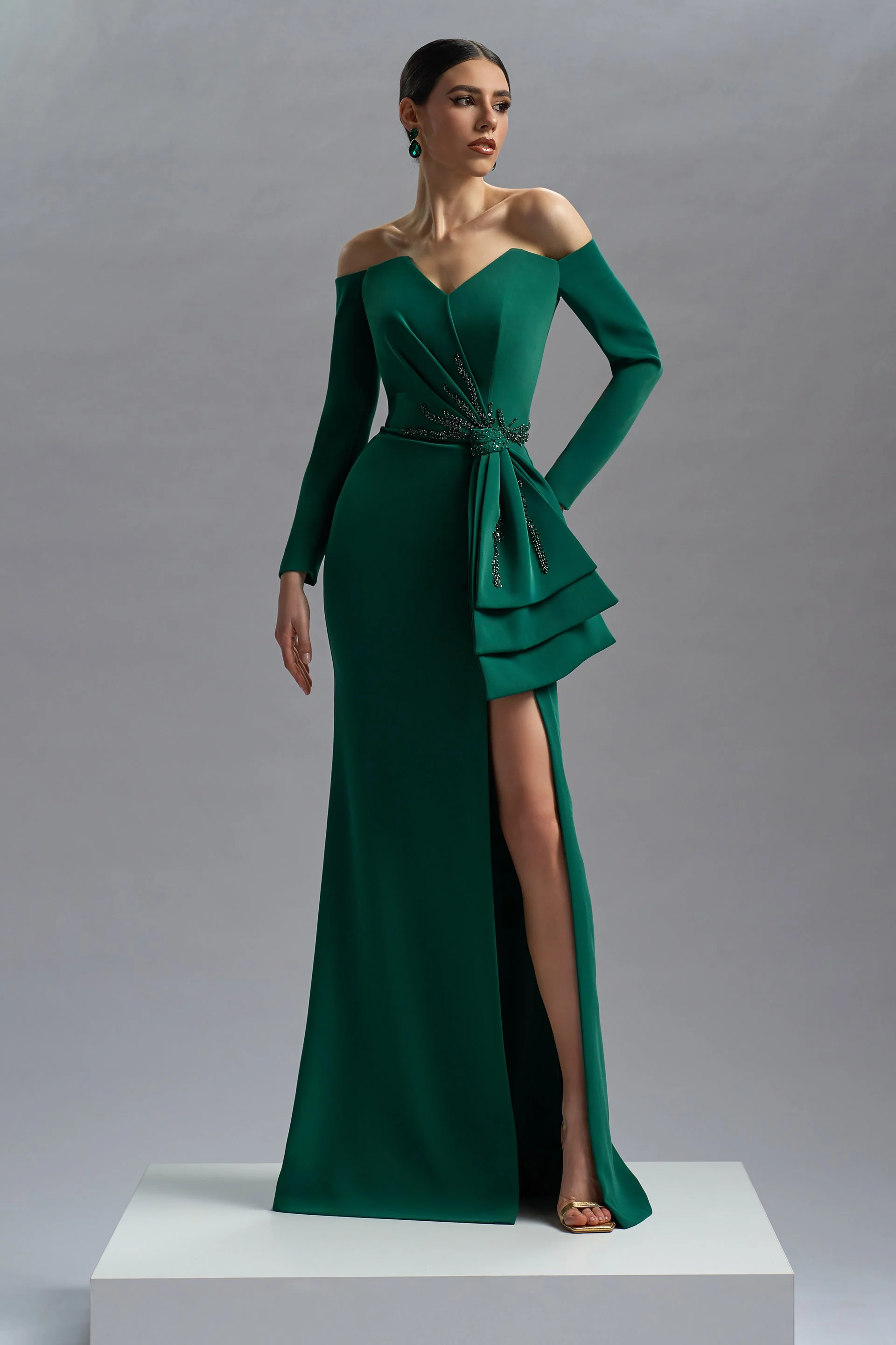 Rochie de seara lunga din triplu voal si broderie Venera CA50_N - Image 3