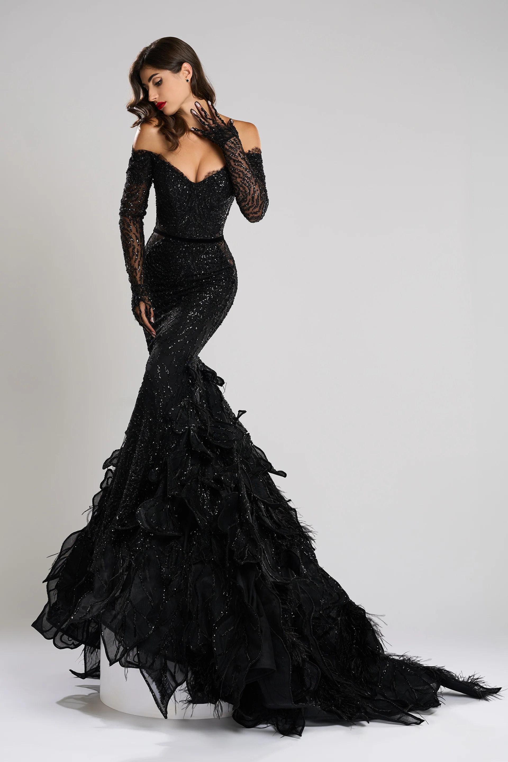 Rochie de seara realizata din broderie cu aplicatii si dantela Elizabeth CA92 - Image 11