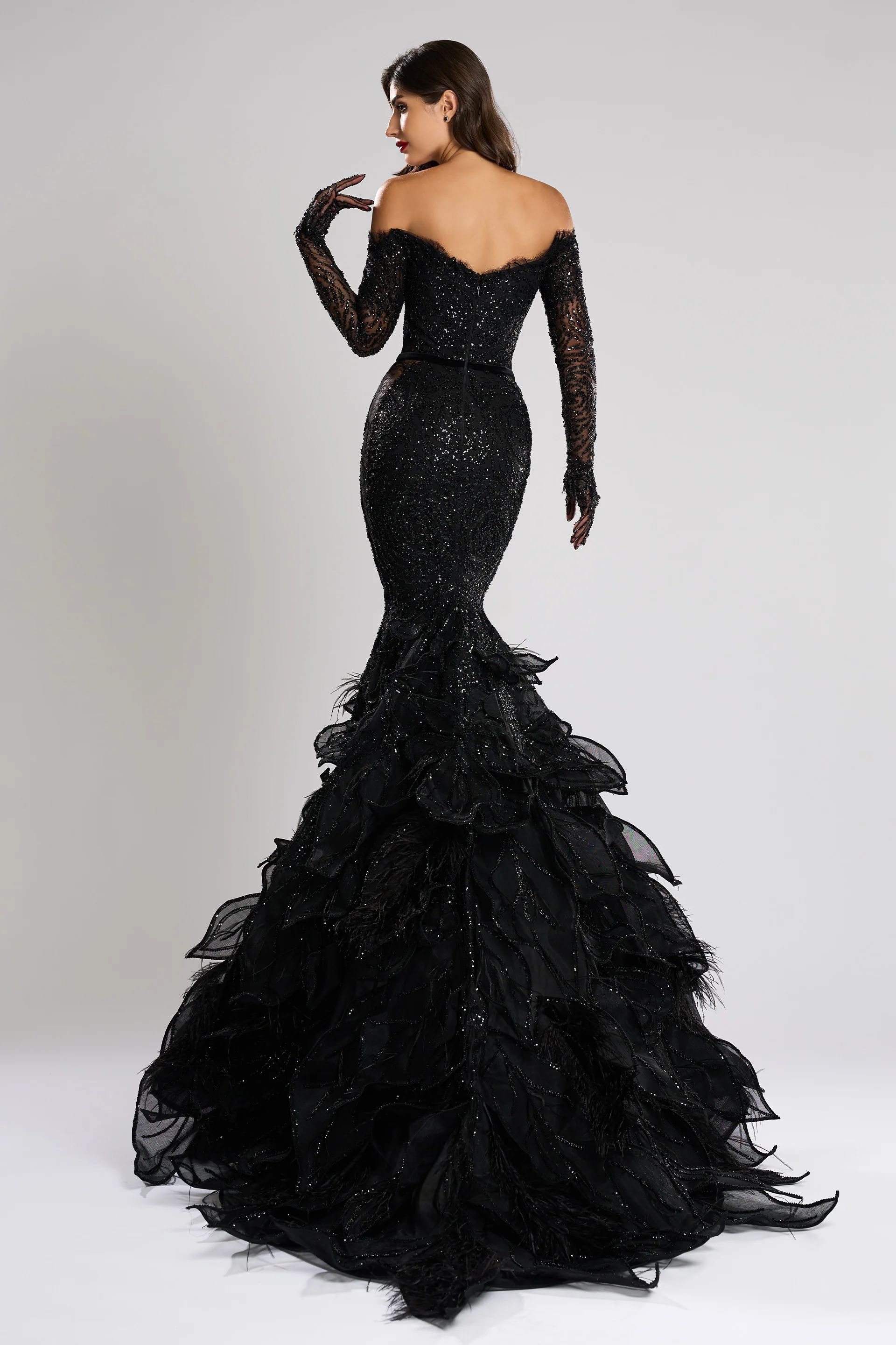 Rochie de seara realizata din broderie cu aplicatii si dantela Elizabeth CA92 - Image 12