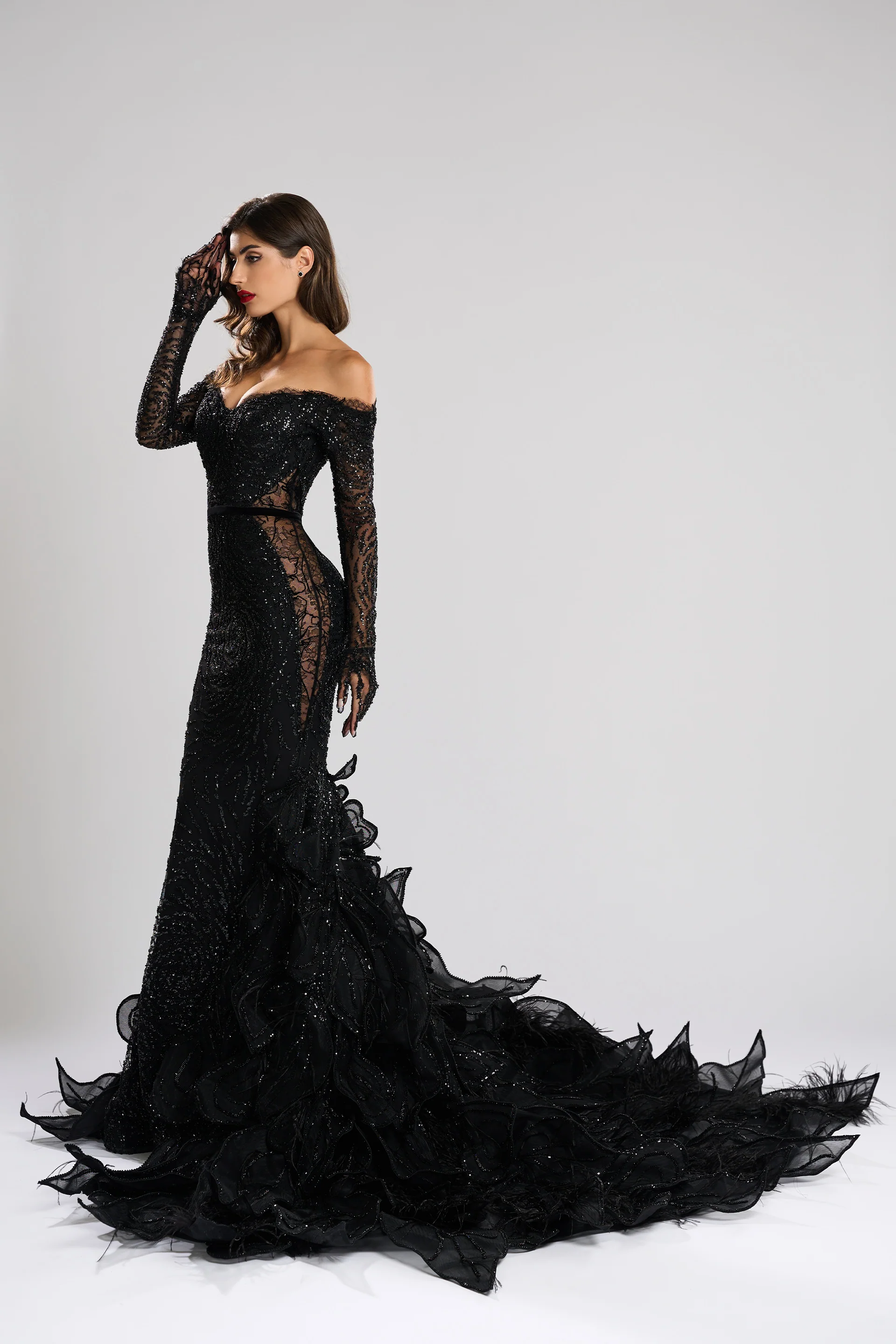 Rochie de seara realizata din broderie cu aplicatii si dantela Elizabeth CA92 - Image 16