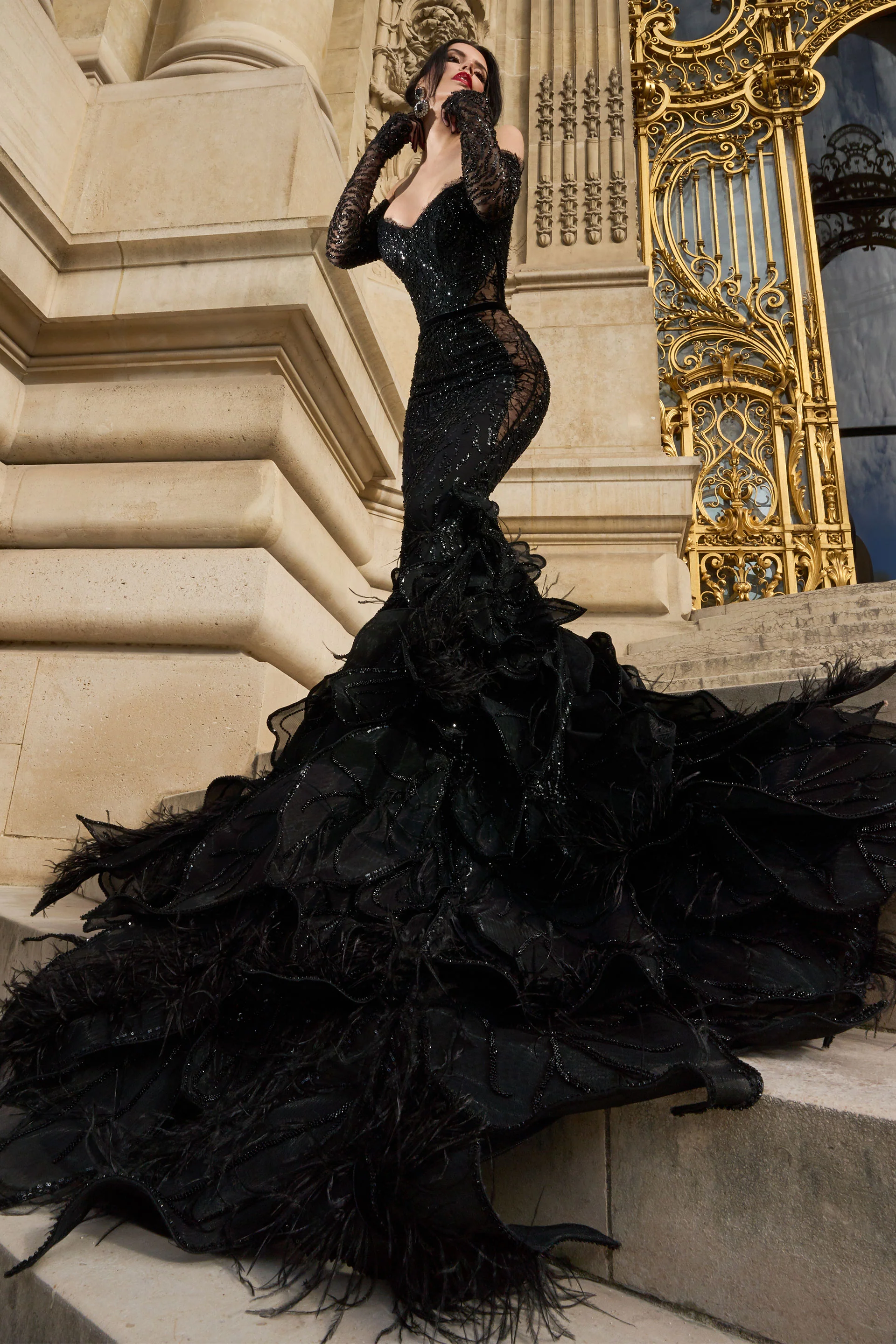 Rochie de seara realizata din broderie cu aplicatii si dantela Elizabeth CA92 - Image 4
