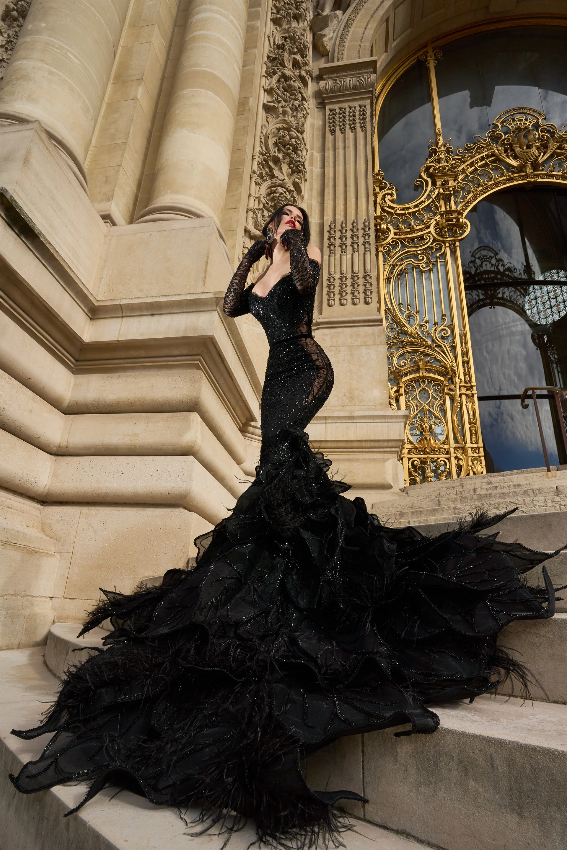 Rochie de seara realizata din broderie cu aplicatii si dantela Elizabeth CA92 - Image 5