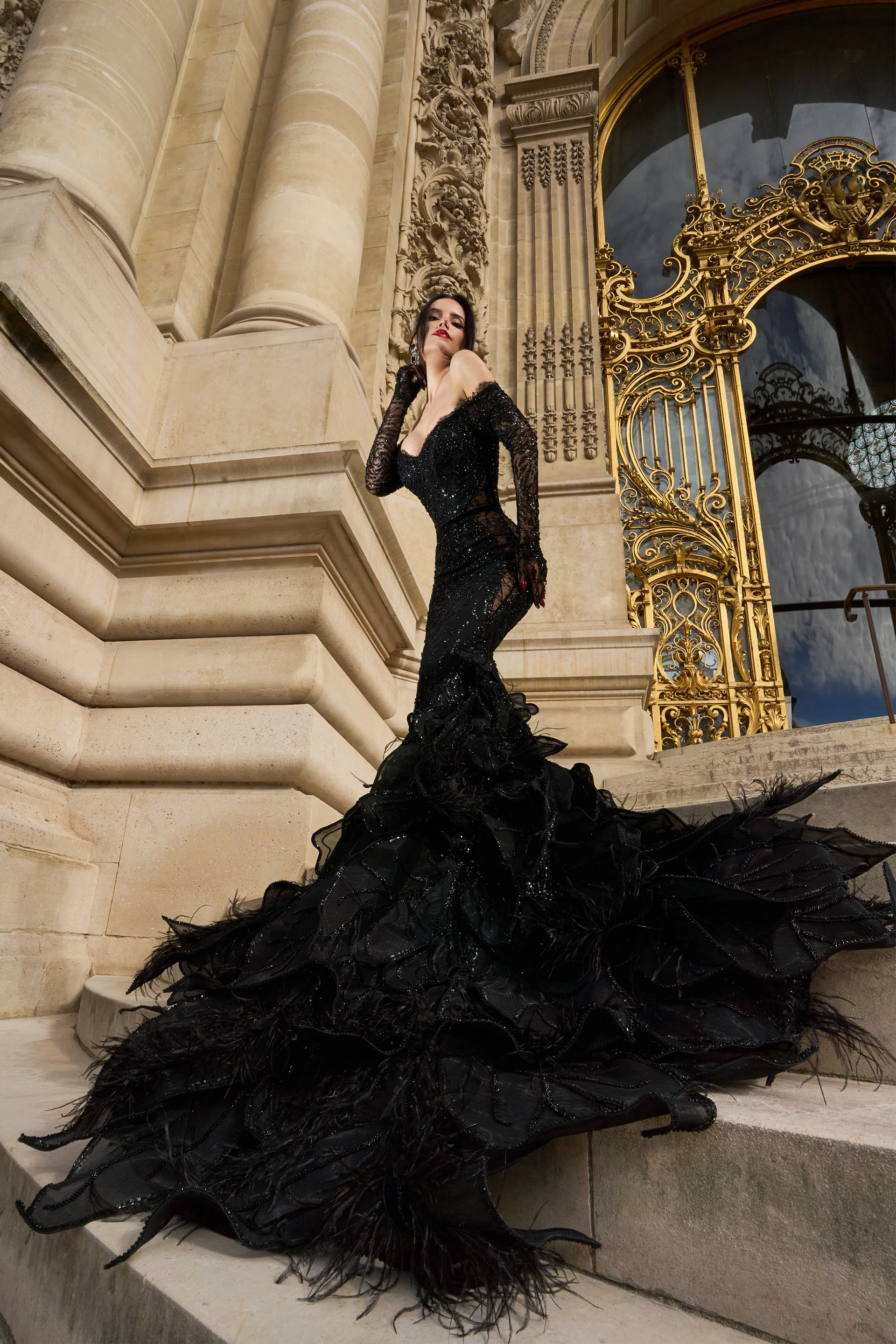 Rochie de seara realizata din broderie cu aplicatii si dantela Elizabeth CA92 - Image 6