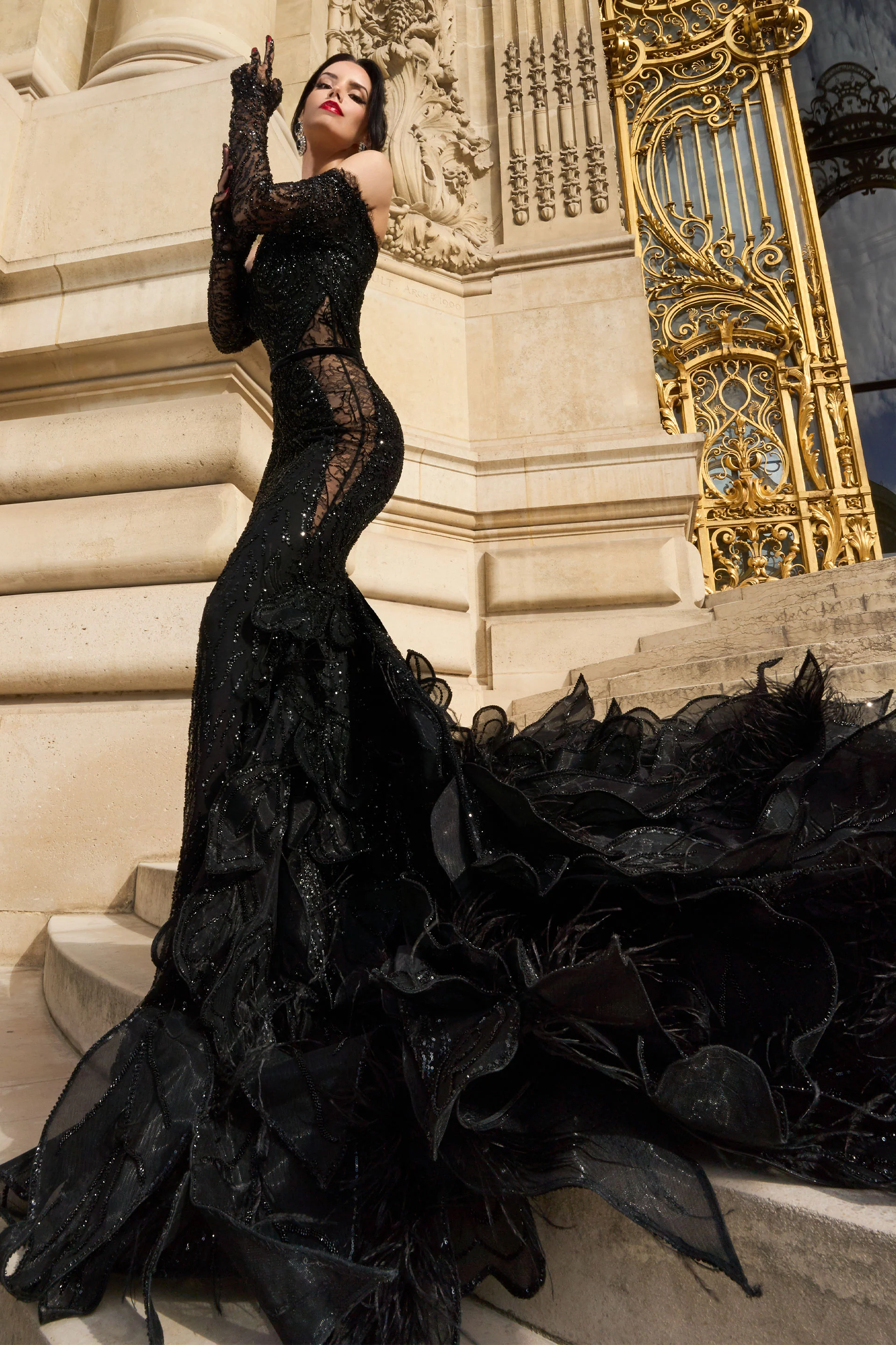 Rochie de seara realizata din broderie cu aplicatii si dantela Elizabeth CA92 - Image 8