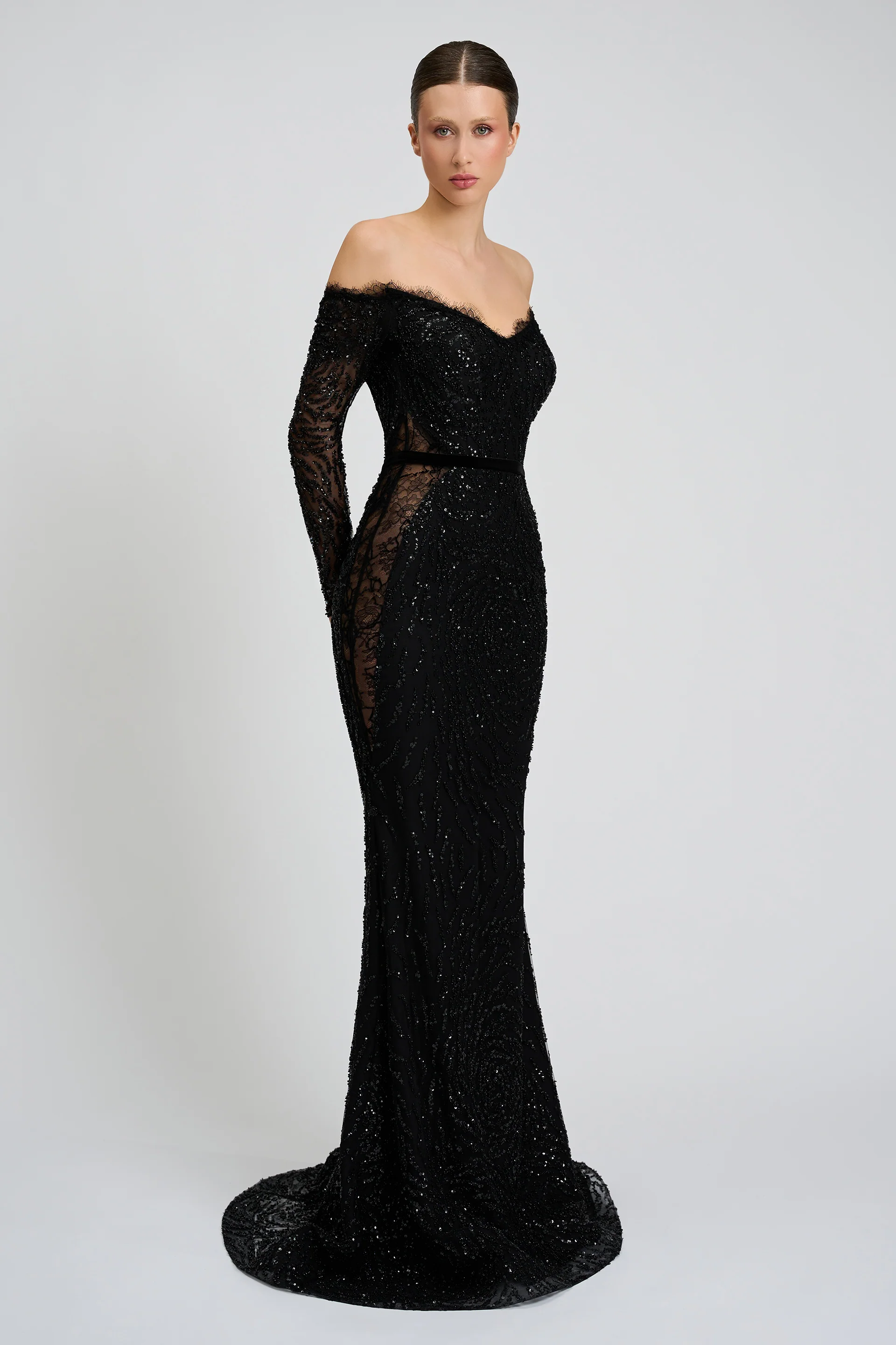 Rochie de seara realizata din broderie cu aplicatii si dantela Jacqueline CA151