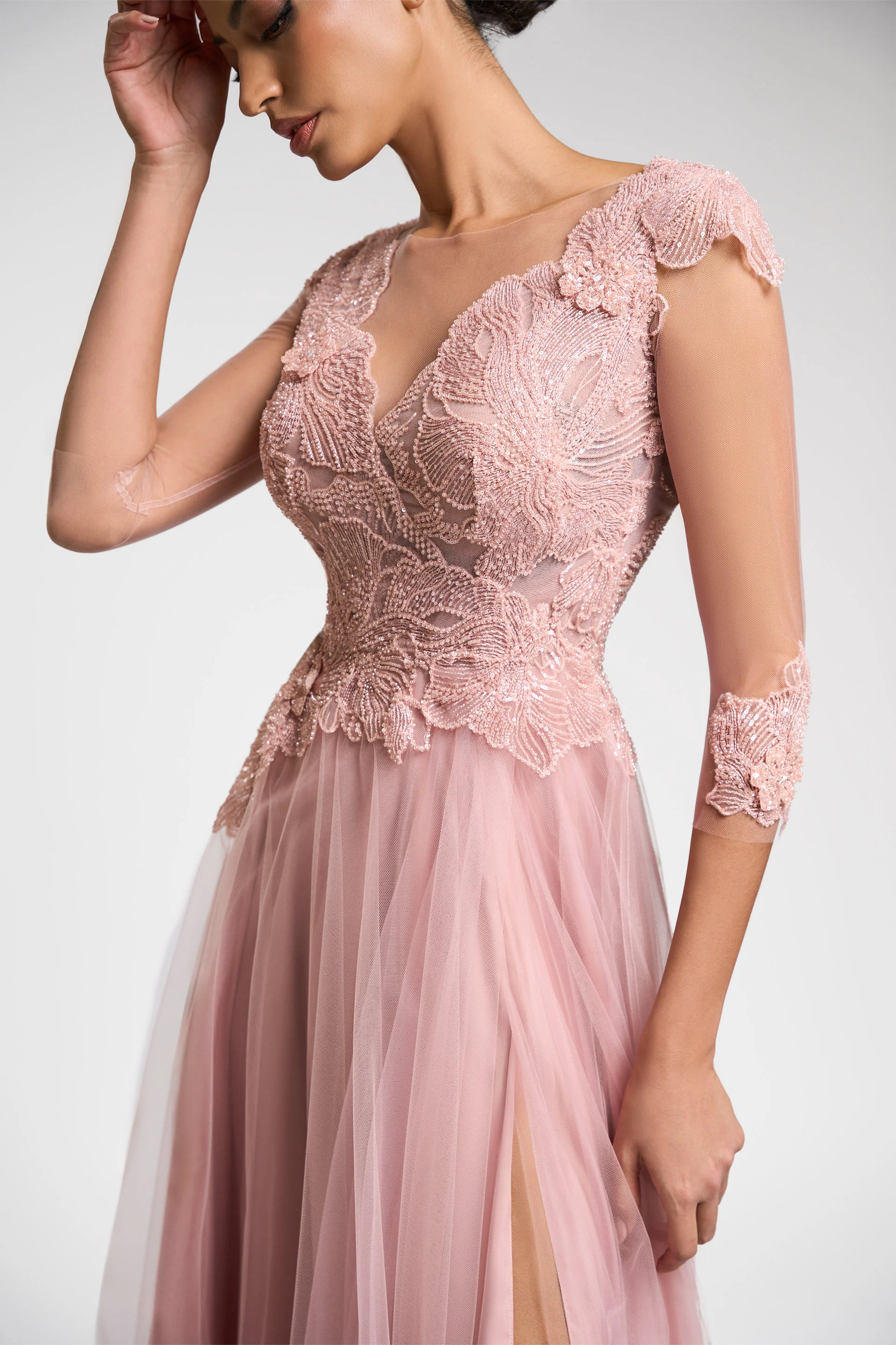 Rochie de seara realizata din tul italian 100% poliamida si broderie cu aplicatii Lucretia CA136 - Image 4