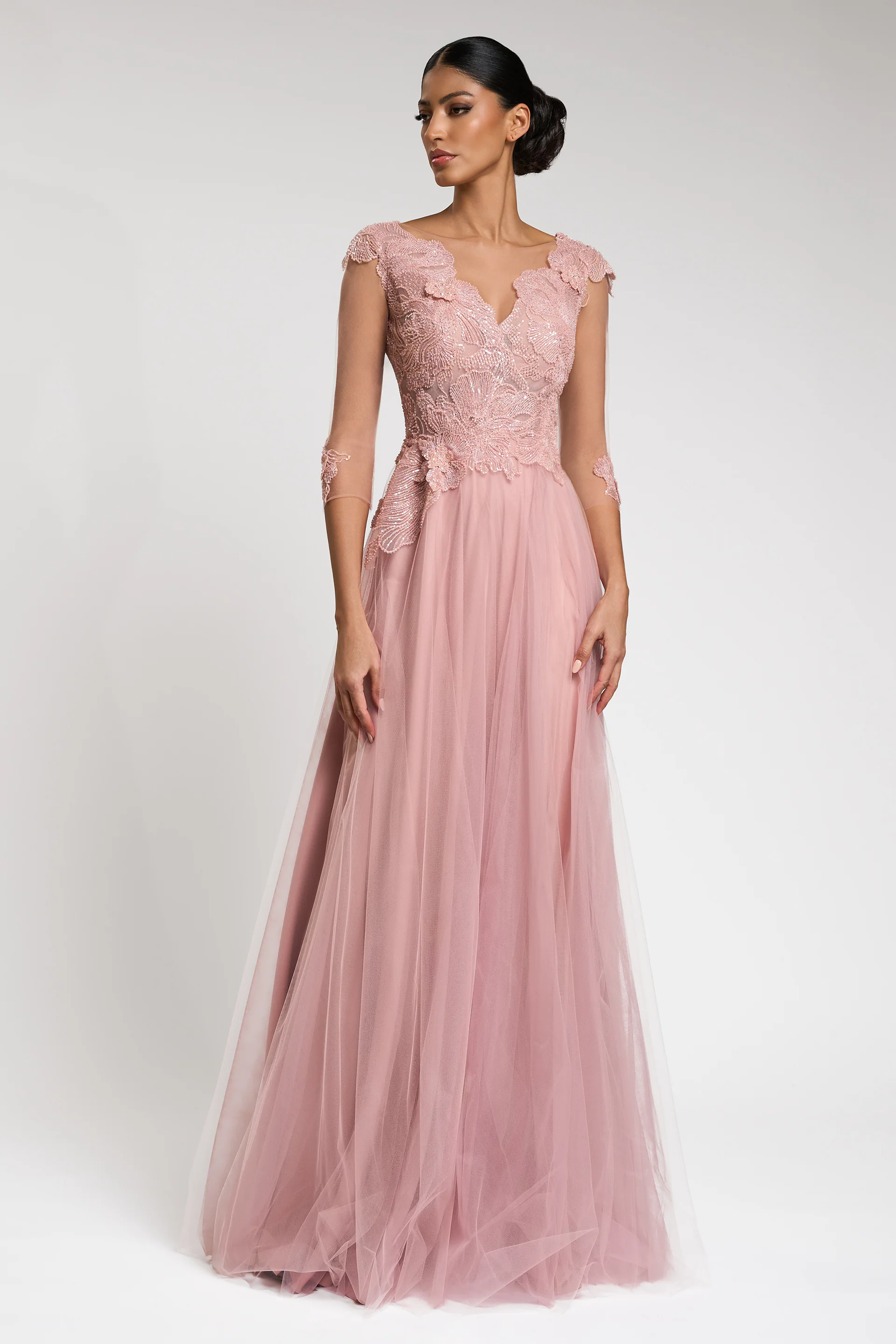 Rochie de seara realizata din tul italian 100% poliamida si broderie cu aplicatii Lucretia CA136 - Image 5