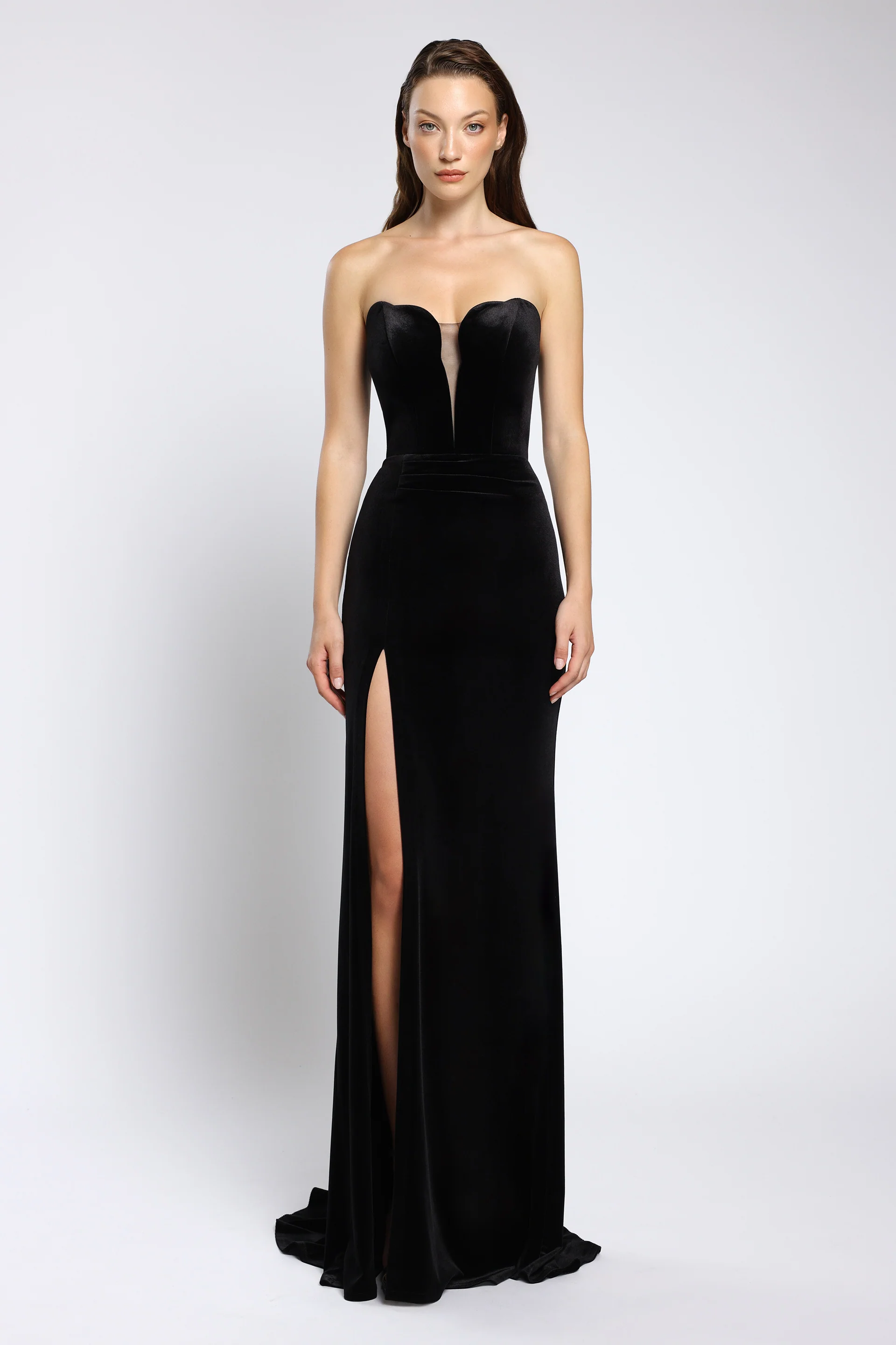 Rochie tip sirena din catifea cu slit frontal Vivienne CA159