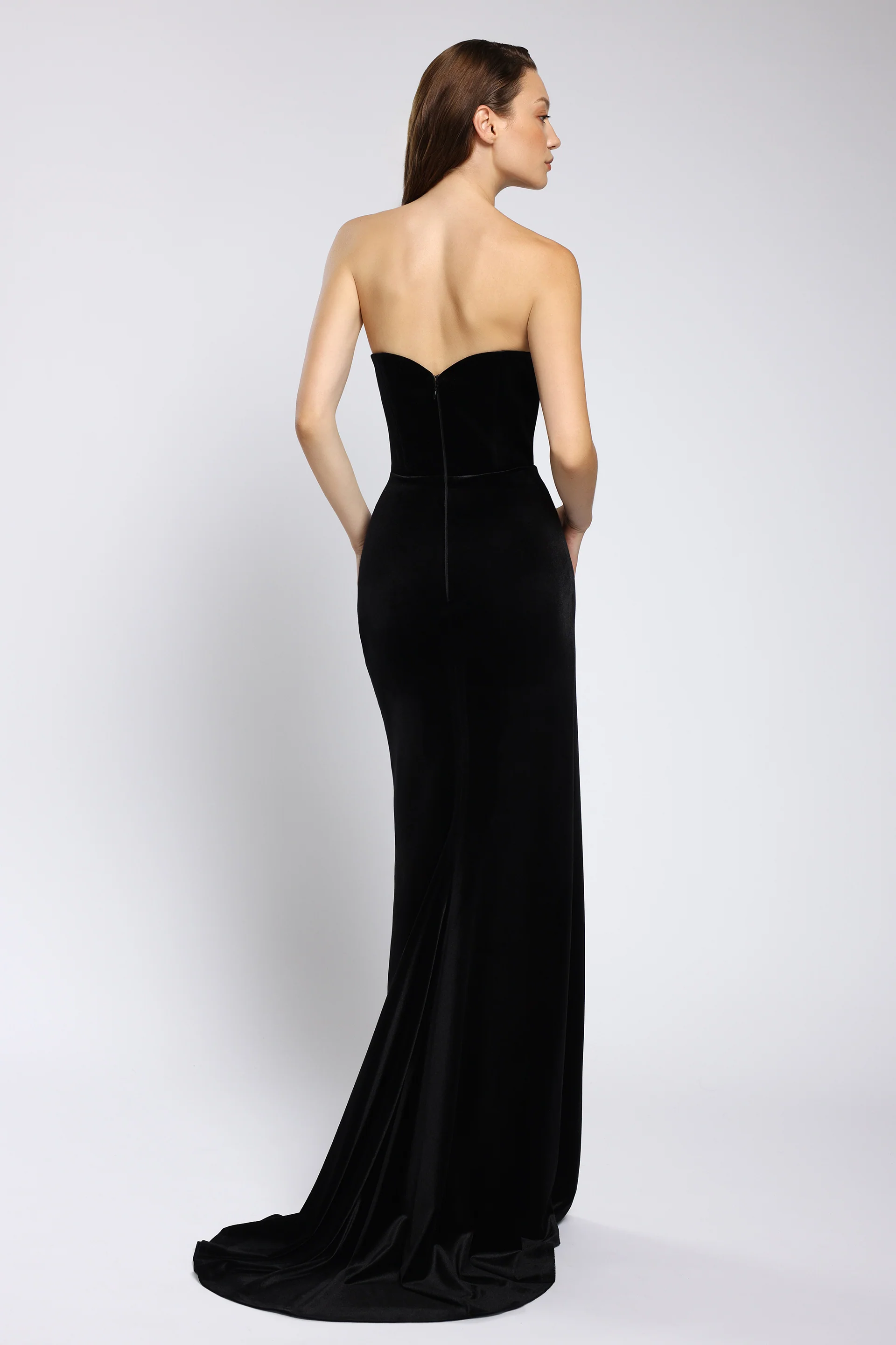 Rochie tip sirena din catifea cu slit frontal Vivienne CA159 - Image 2