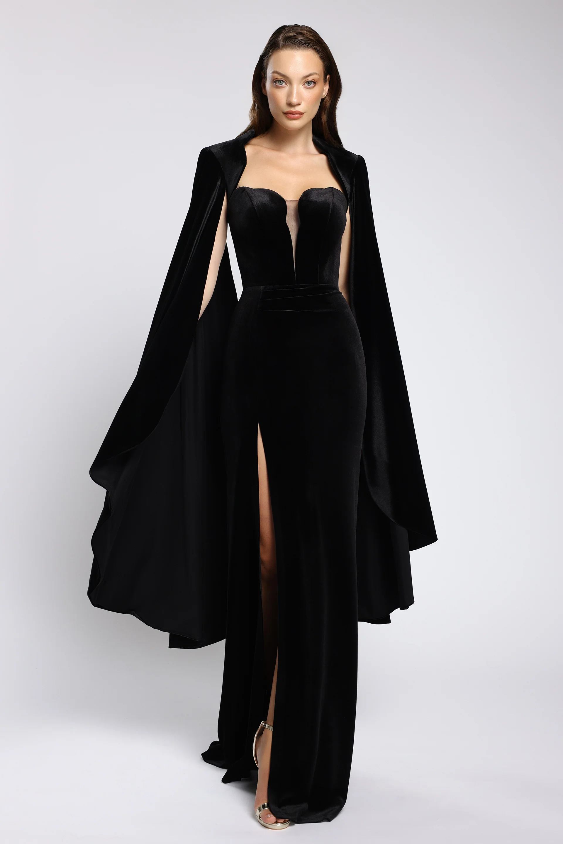 Rochie tip sirena din catifea cu slit frontal Vivienne CA159 - Image 6