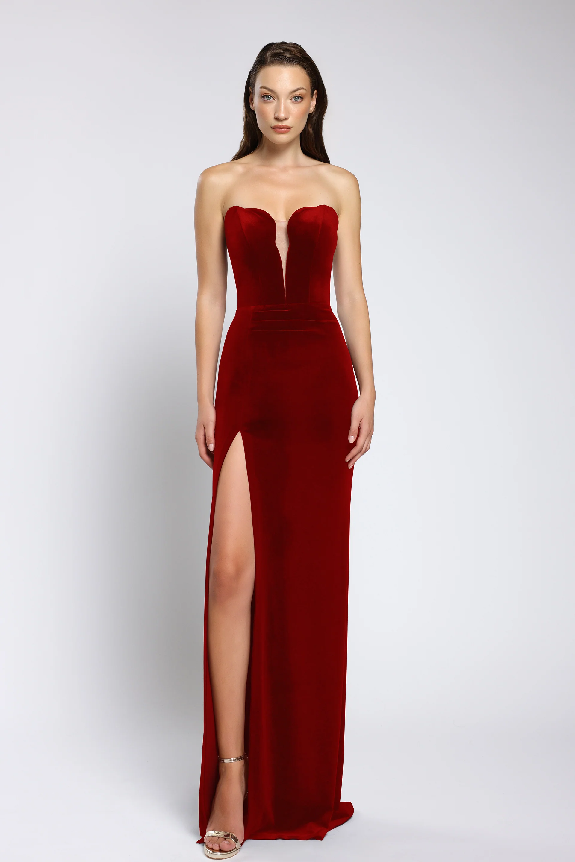 Rochie tip sirena din catifea cu slit frontal Vivienne CA159 - Image 7
