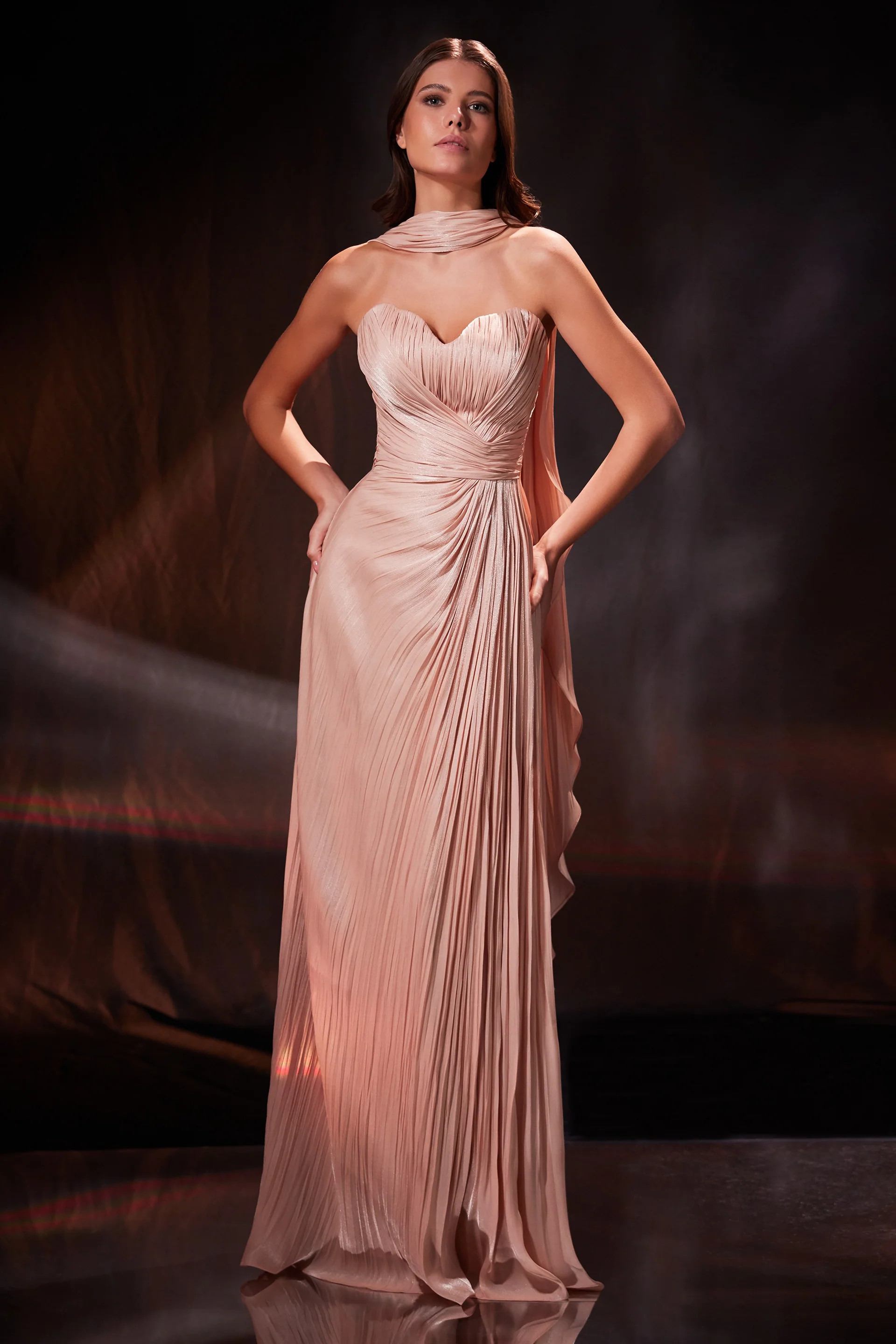 Rochie lunga din chiffon de matase metalizat Beverly CA202 - Image 6