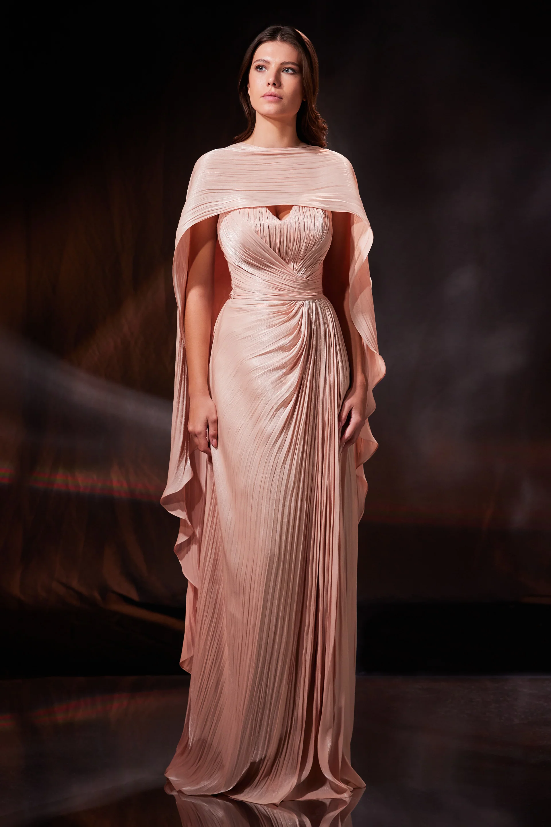 Rochie lunga din chiffon de matase metalizat Beverly CA202 - Image 8