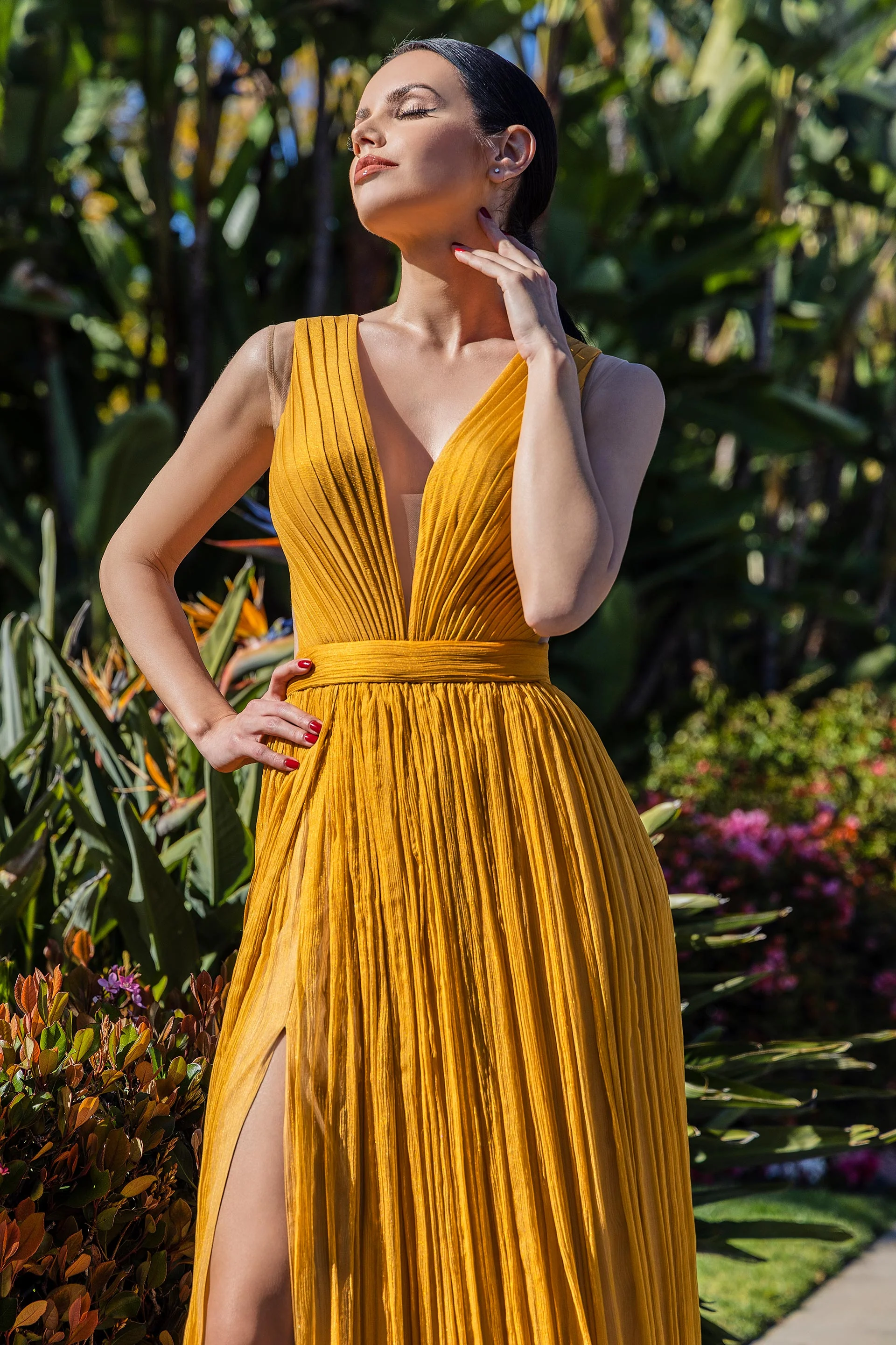 Rochie lunga de seara din sifon de matase pura cu efect metalic CA1400 - Image 3