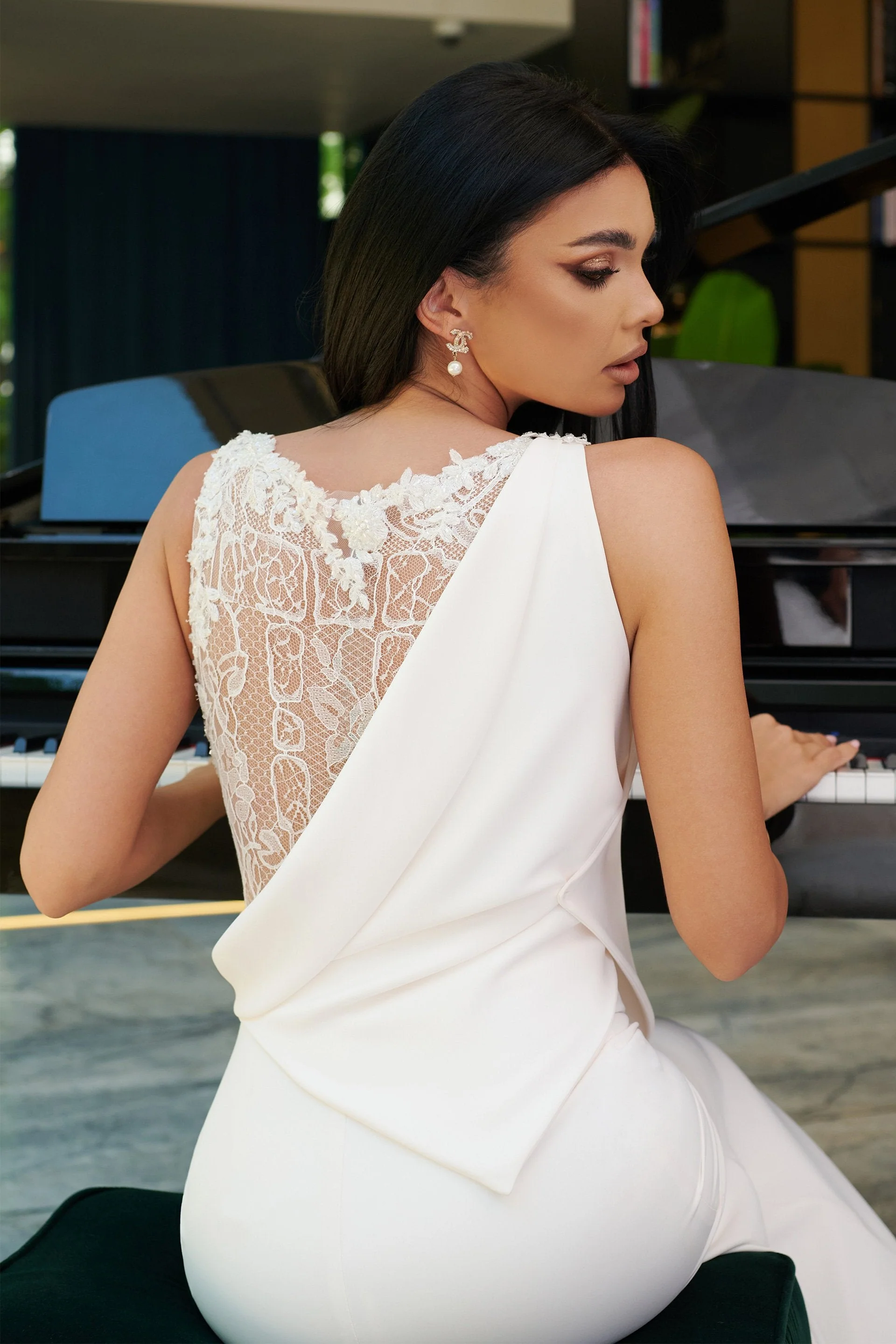 Rochie lunga de seara din stretch-crepe CA1240 - Image 4