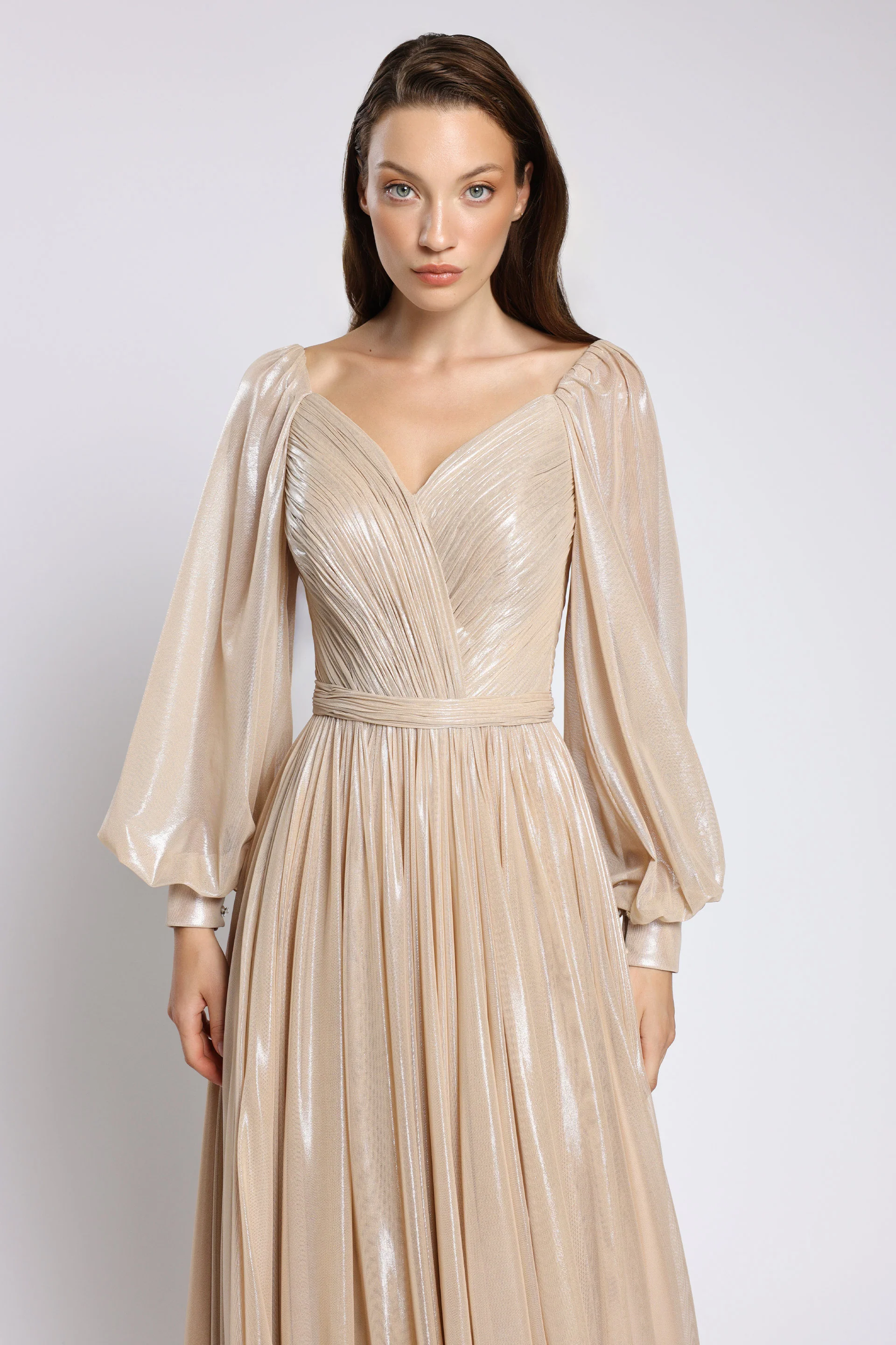 Rochie lunga de seara din tulle metalic Viona CA181 - Image 3
