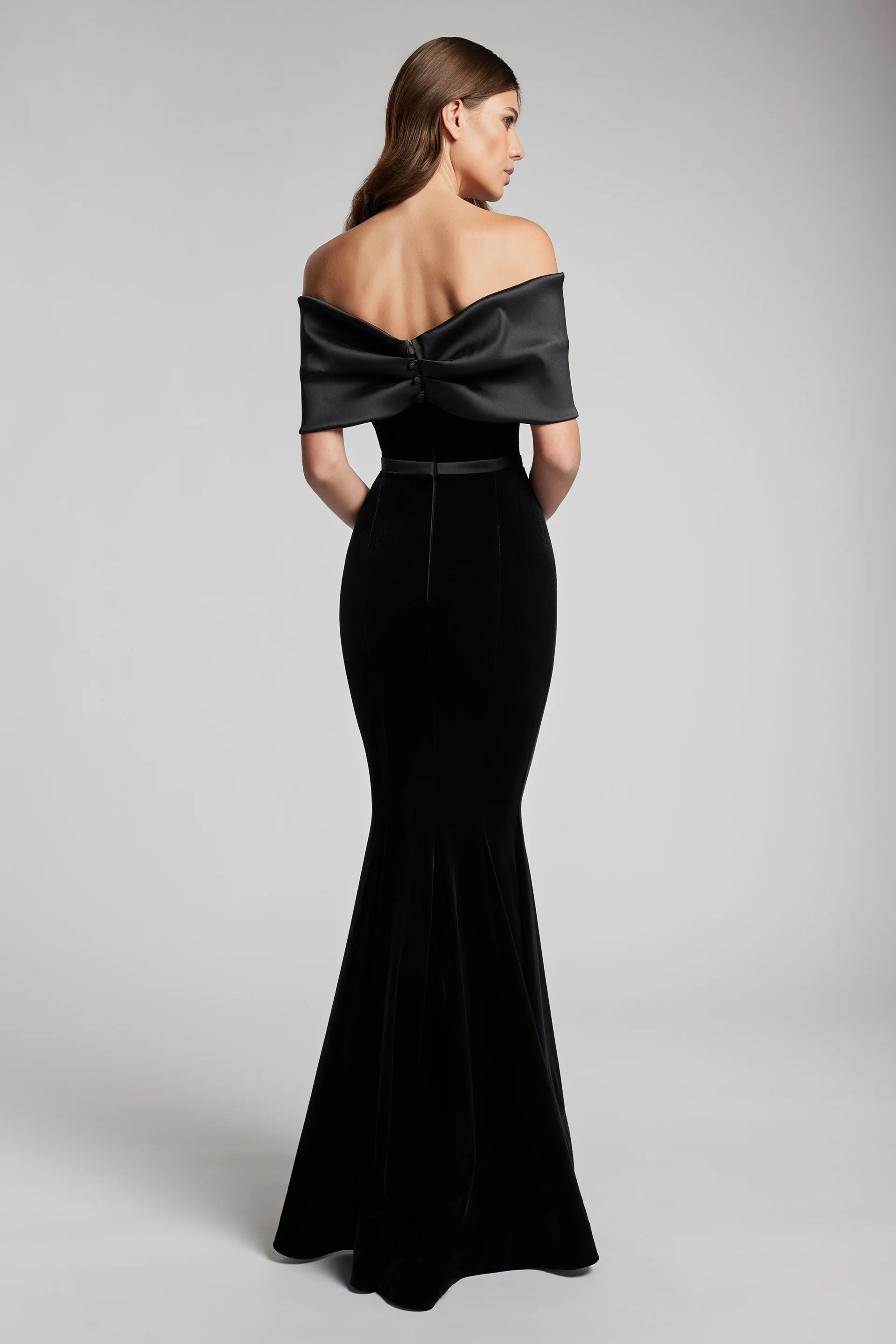 Rochie lunga din catifea cu funda de tafta Marquee CA185 - Image 2