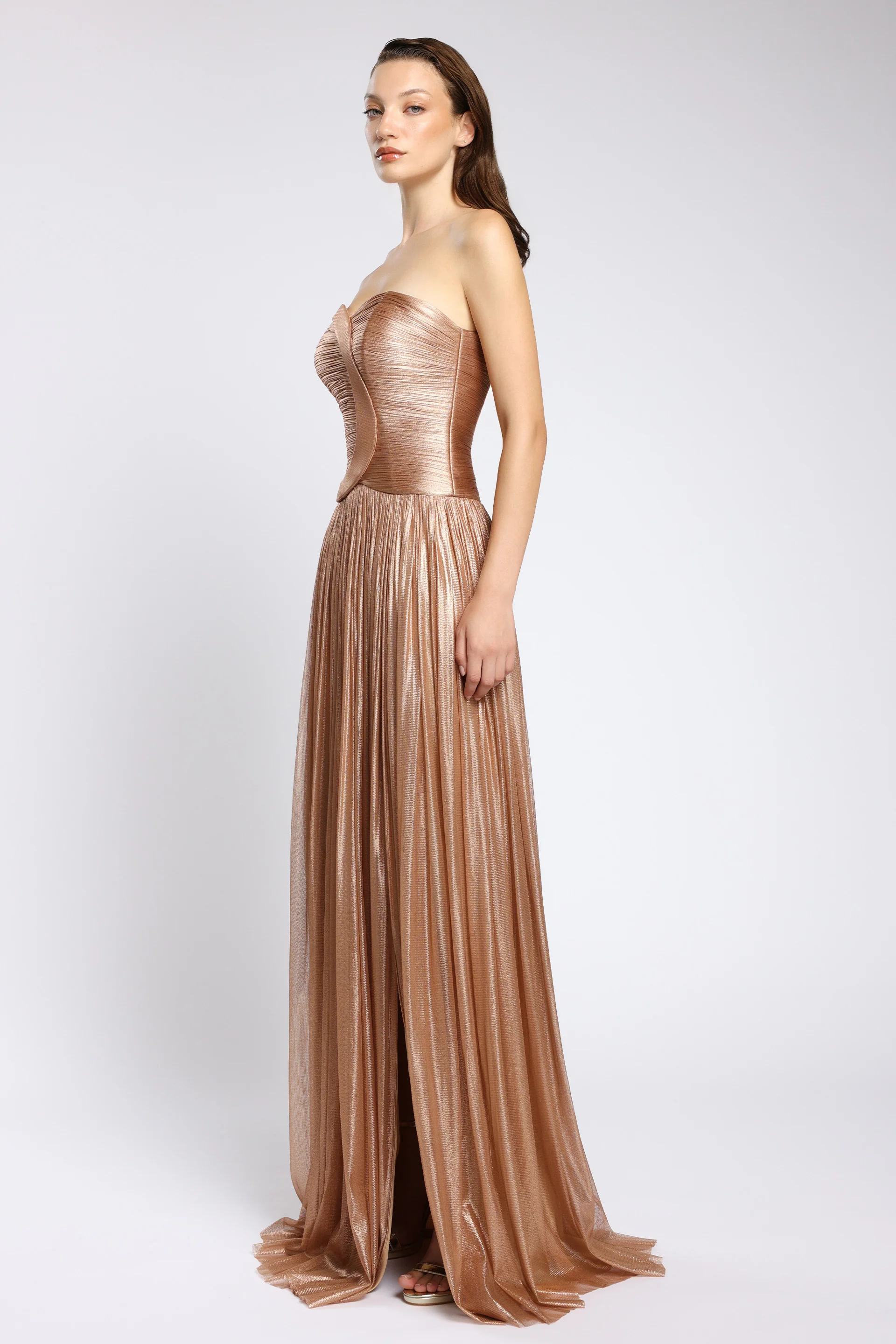 Rochie lunga din tul de matase peliculizat Aurora CA145 - Image 3