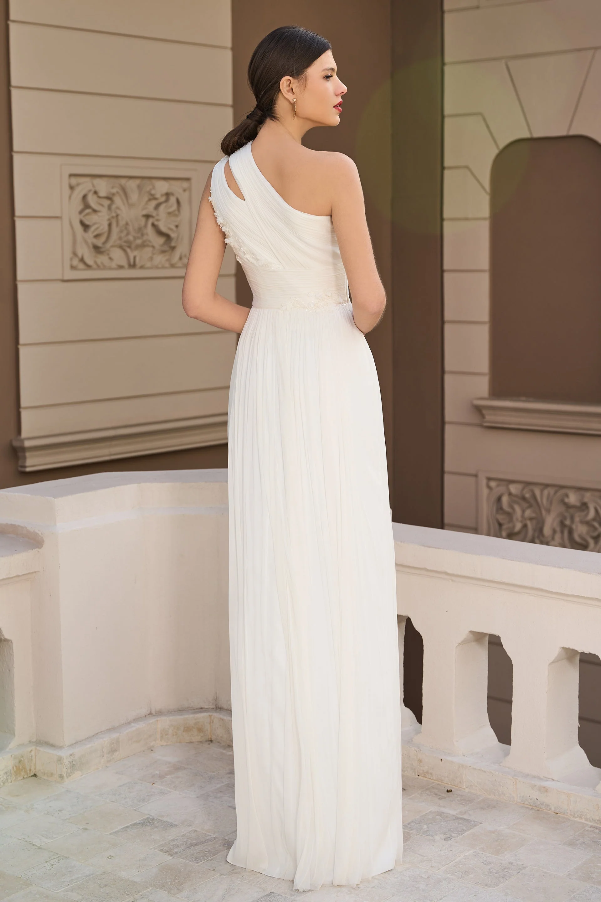 Rochie lunga realizata din tul din matase pura cu dantela Chantilly franceza CA1343 - Image 5