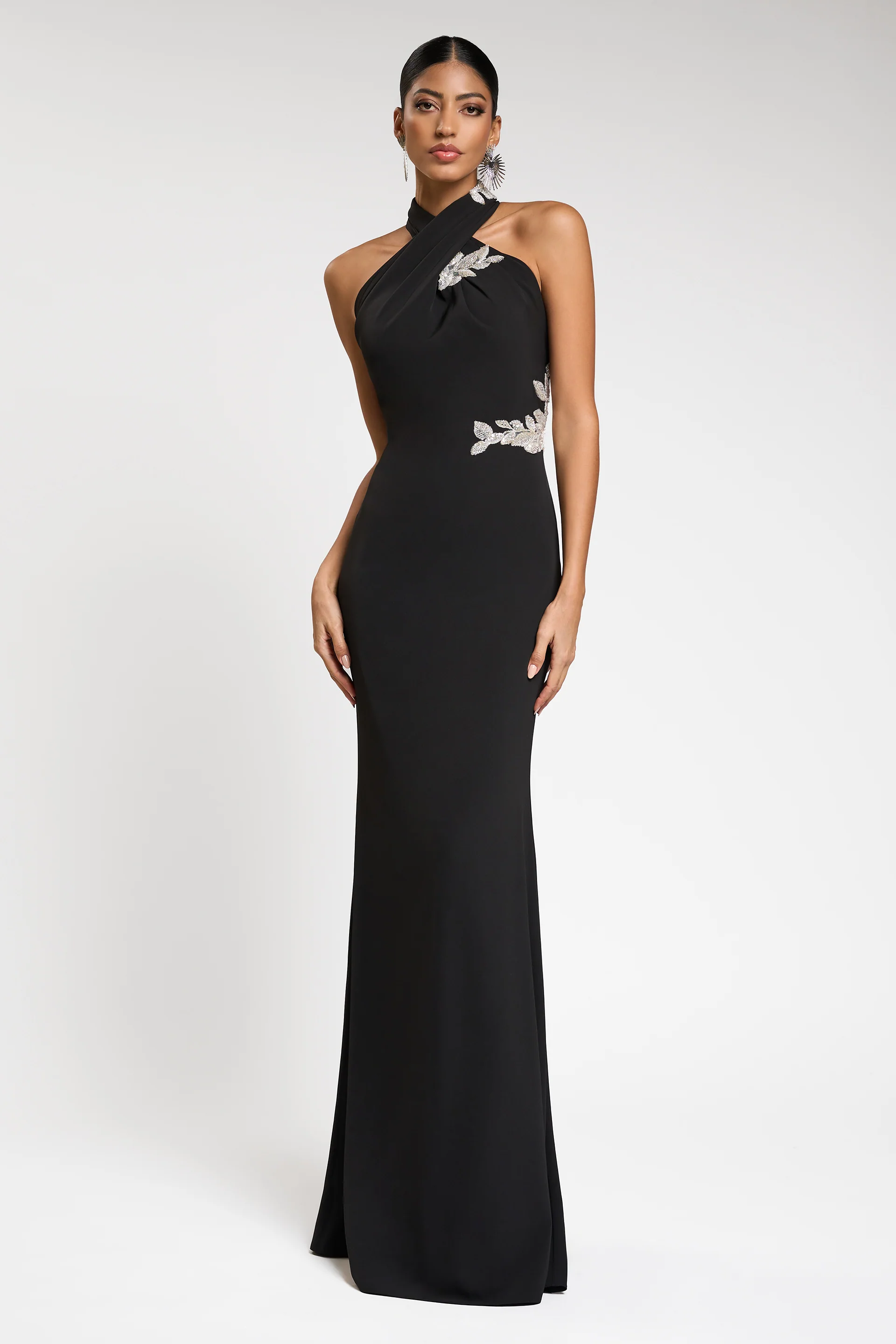 Rochie lunga tip sirena confectionata din stretch-crepe si broderie cu aplicatii Nice CA1382 - Image 2