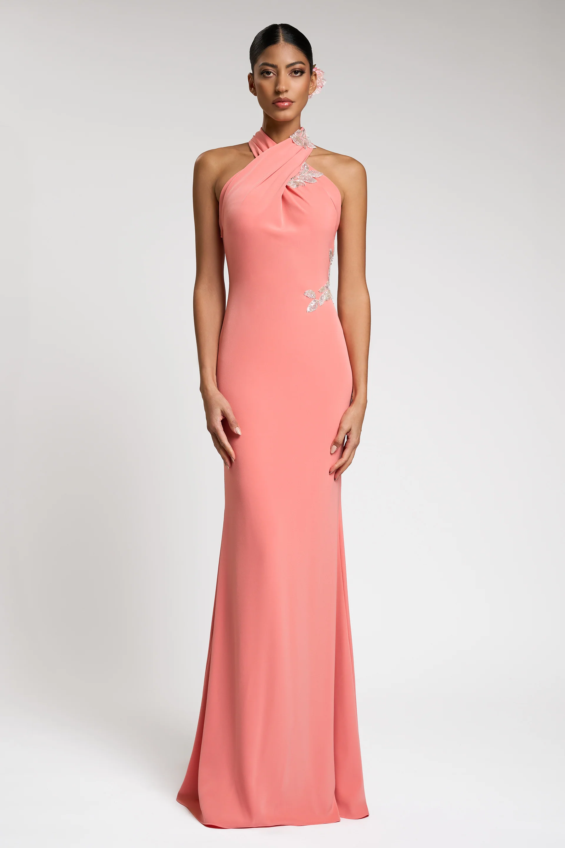 Rochie lunga tip sirena confectionata din stretch-crepe si broderie cu aplicatii Nice CA1382 - Image 2