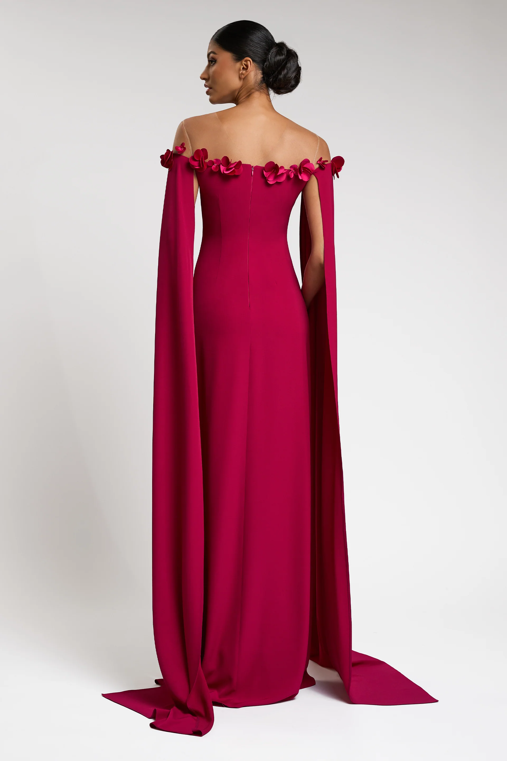 Rochie lunga tip sirena cu maneci lungi, confectionata din stretch-crepe Adelaida CA138 - Image 2