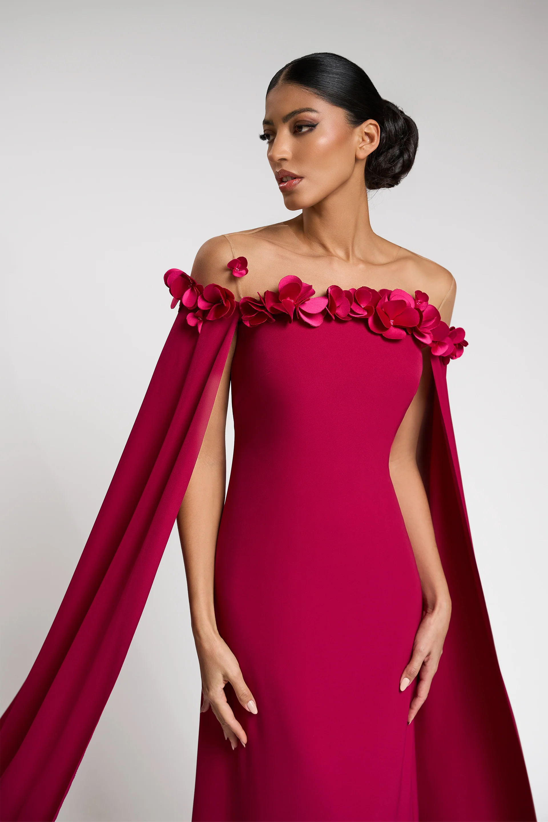 Rochie lunga tip sirena cu maneci lungi, confectionata din stretch-crepe Adelaida CA138 - Image 3