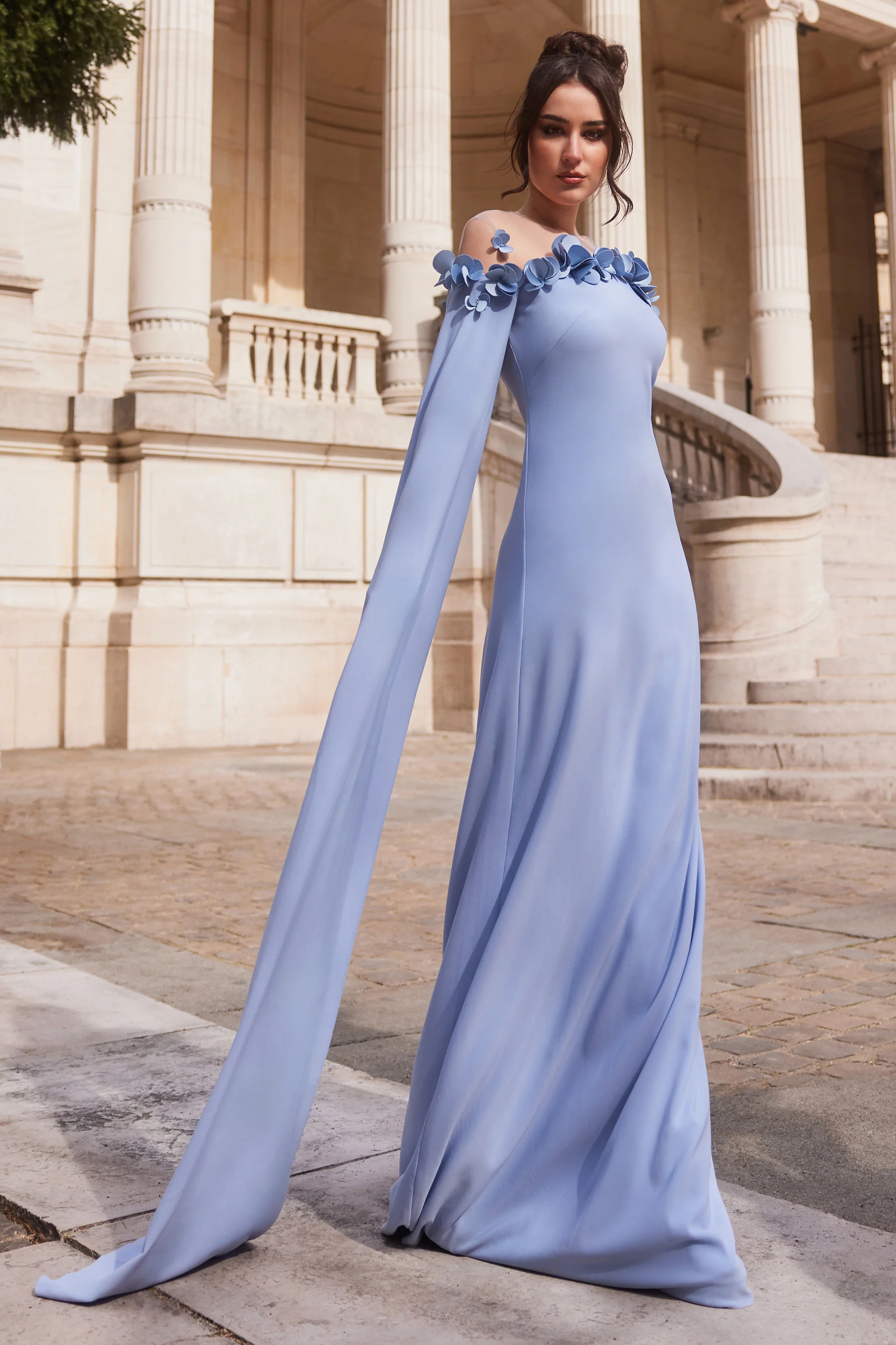 Rochie lunga tip sirena cu maneci lungi, confectionata din stretch-crepe Adelaida CA138 - Image 6