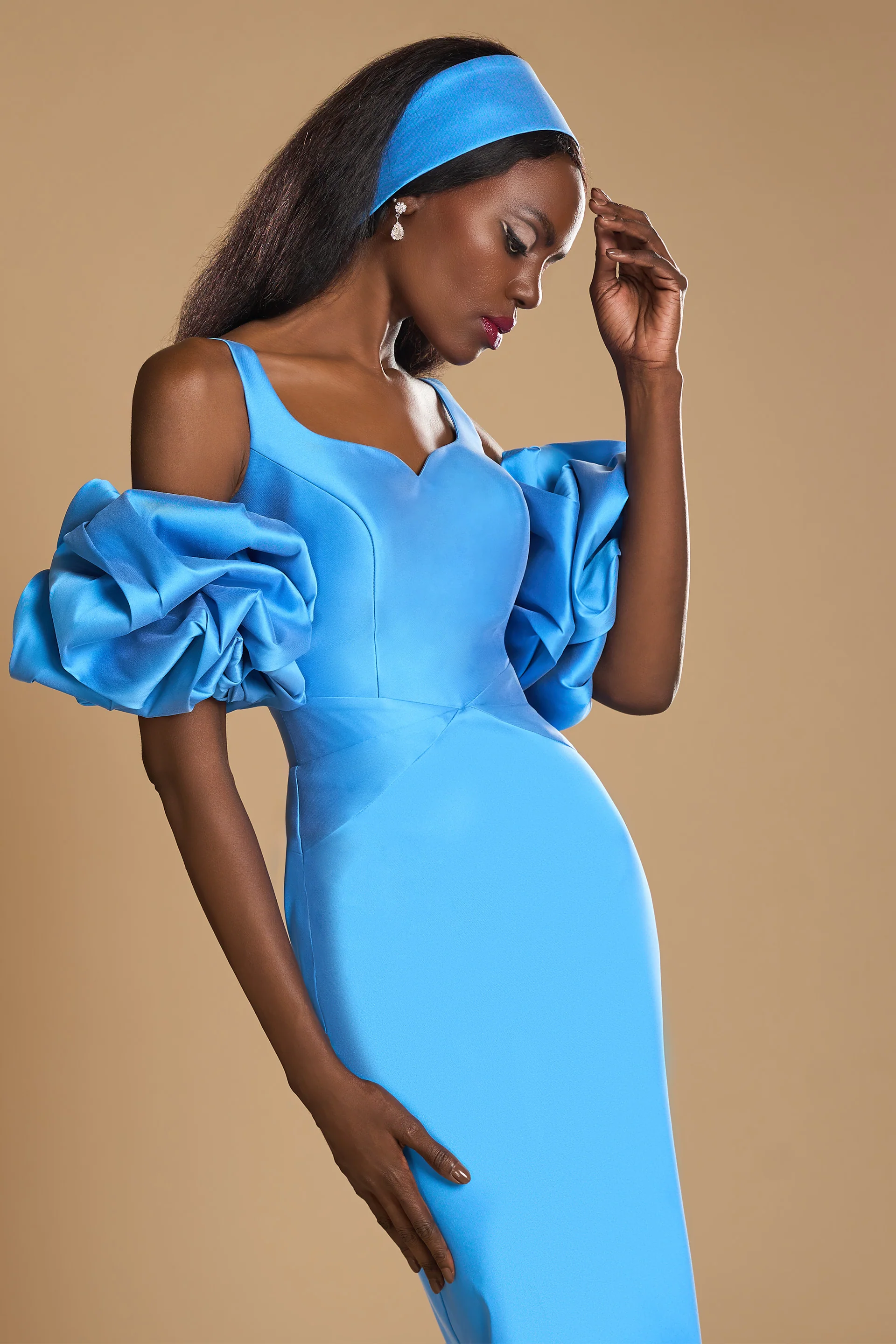 Rochie midi confectionata din tafta elastica de origine italiana Bette CA91 - Image 5