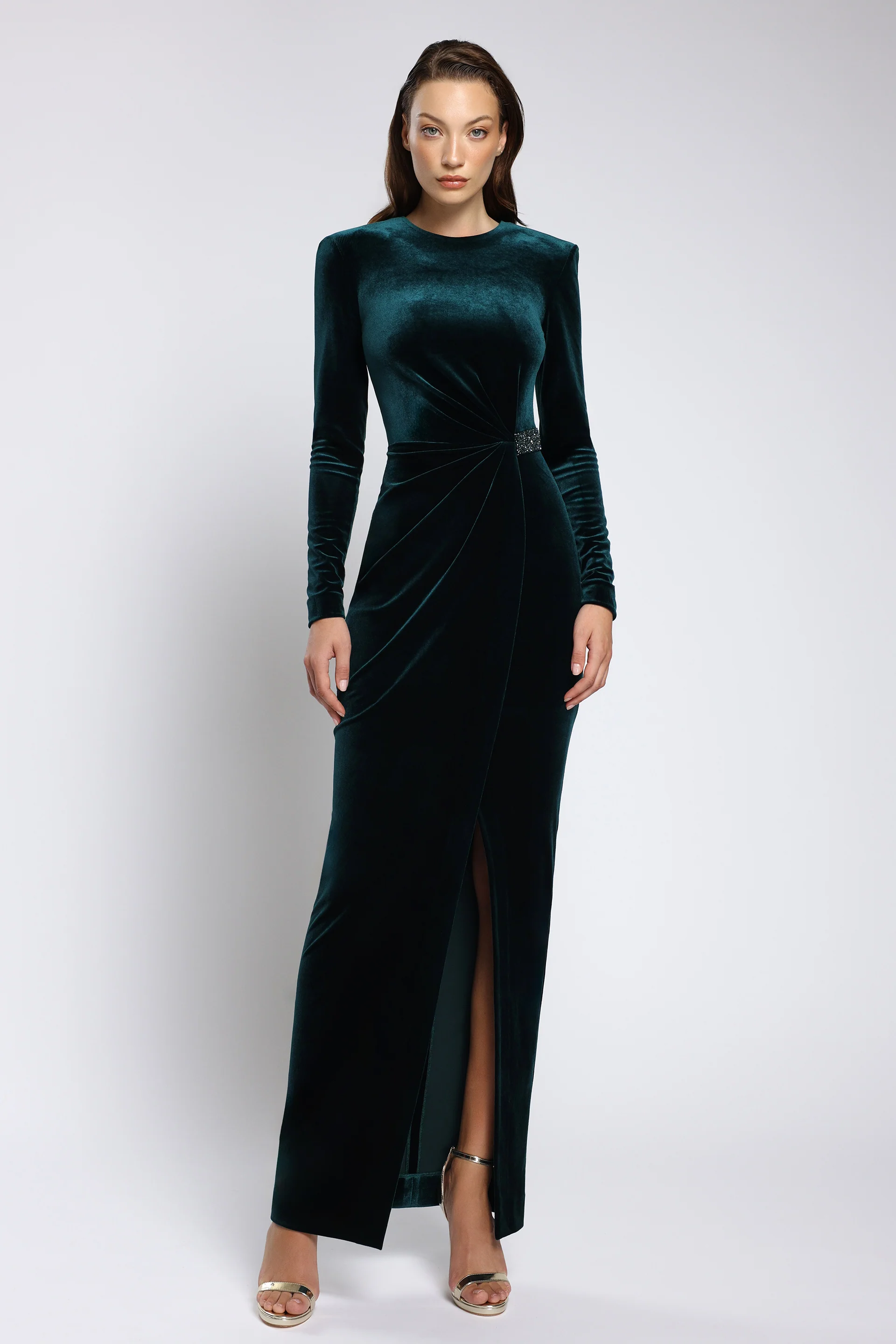 Rochie midi de cocktail din catifea cu slit frontal Vera CA172 - Image 3