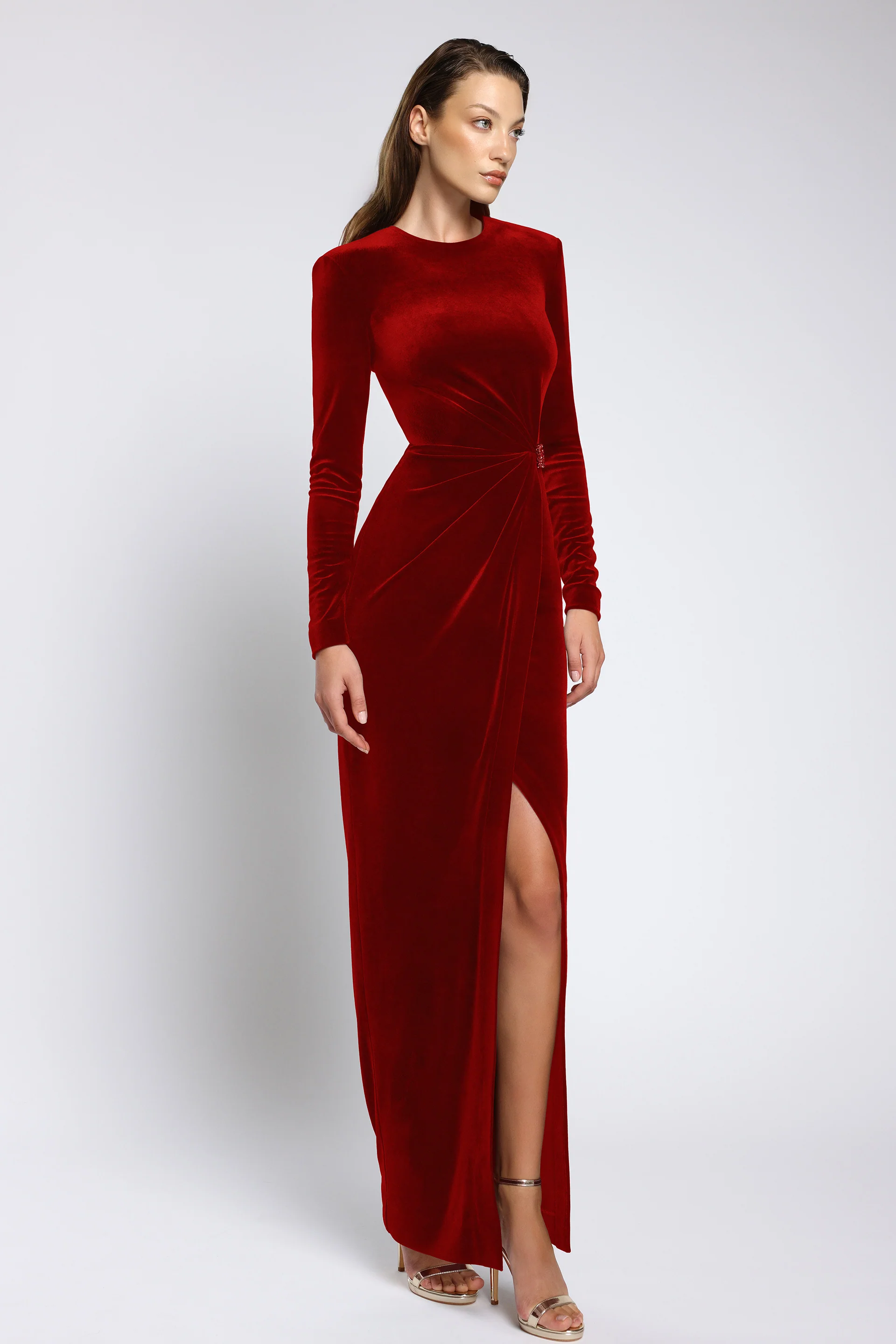 Rochie midi de cocktail din catifea cu slit frontal Vera CA172 - Image 11