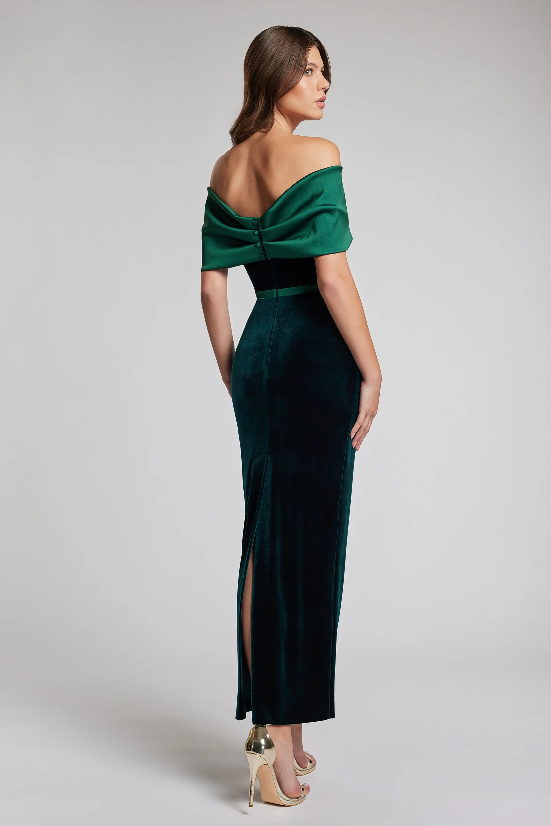 Rochie midi din catifea cu corset structurat si funda din tafta Glory CA190 - Image 2