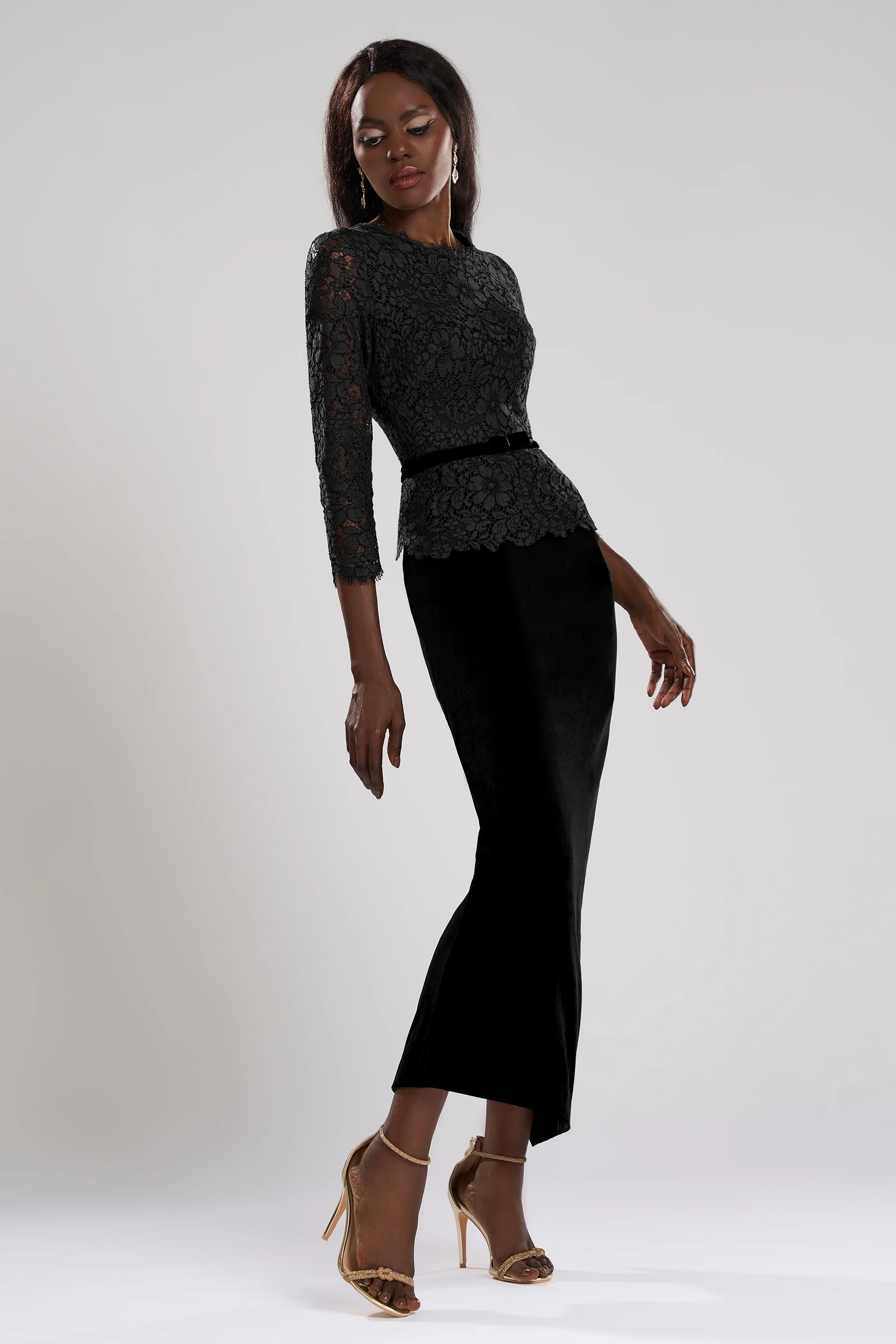 Rochie midi realizata din dantela si catifea Ida CA102 - Image 4
