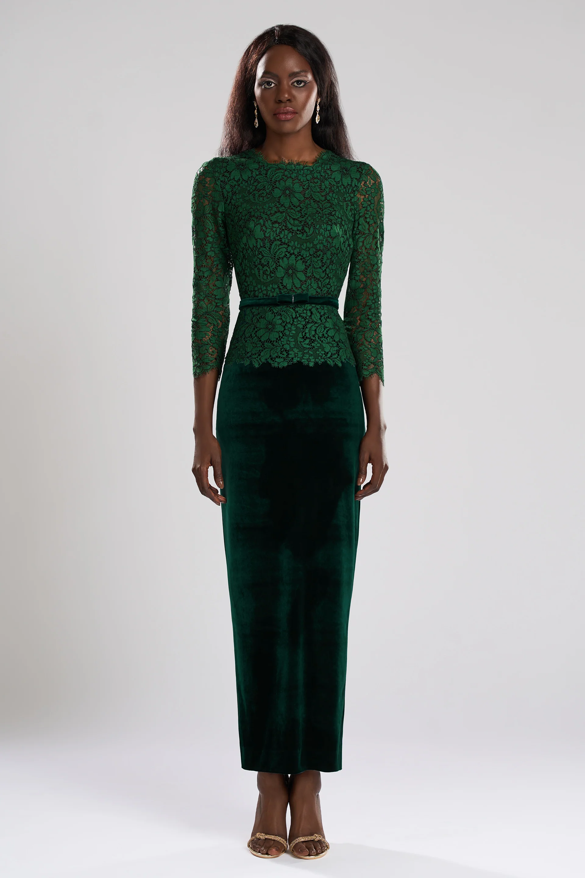 Rochie midi realizata din dantela si catifea Ida CA102 - Image 3