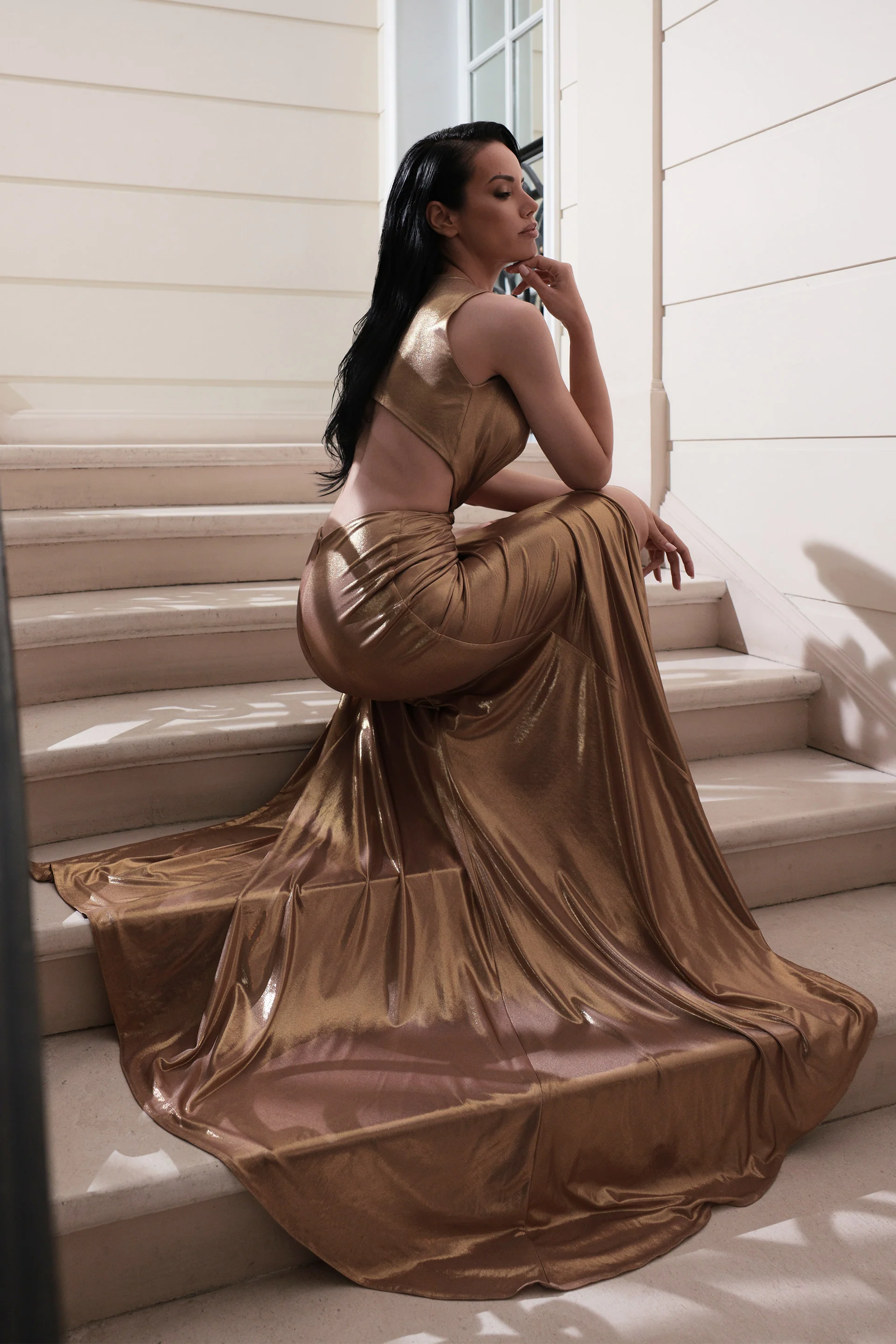 Rochie sirena de seara din lycra metalic, cu decolteu și trena Seraphina CA166 - Image 20